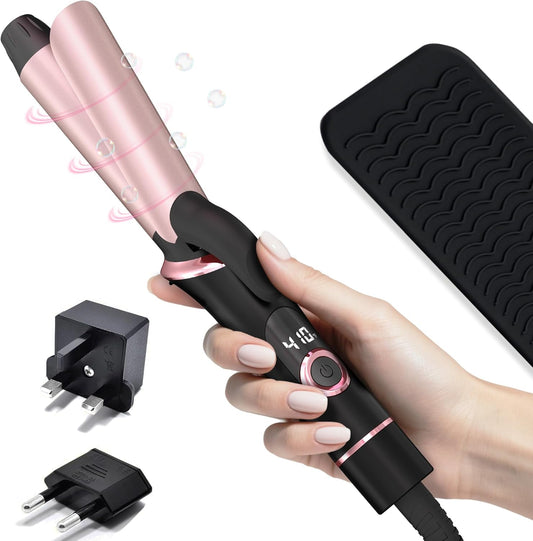 Mini Curling Iron for Travel, Dual Voltage Curling Wand with European, UK Plug Adapter, Small Wave Hair Curler for Short, Long Hair, Tiny Long Barrel Hot Tool Temp Control up to 410℉, 1 Inch