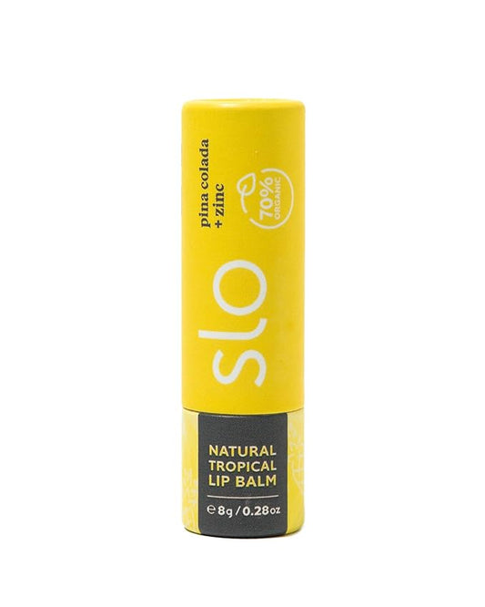 Slo | Natural Lip Balm - All Natural Ingredients, Vegan & Cruelty Free, Hydrating & Soothing, Plastic Free, Paper Packaging | Pina Colada + Zinc, (0.28oz/8g)
