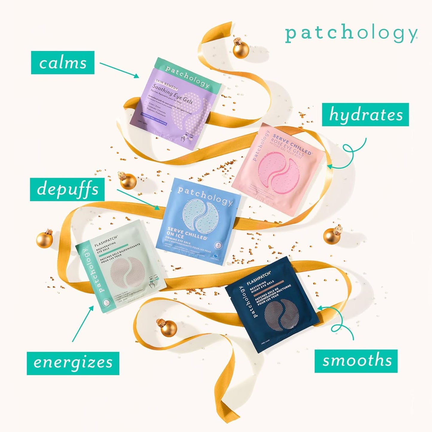 Patchology Patching All The Way Gift Set – Hydrating Under Eye Masks with Collagen, Retinol, Hyaluronic Acid – Beauty Stocking Stuffer with 5 Pairs for Puffy Eyes, & Fine Lines (Limited Edition)