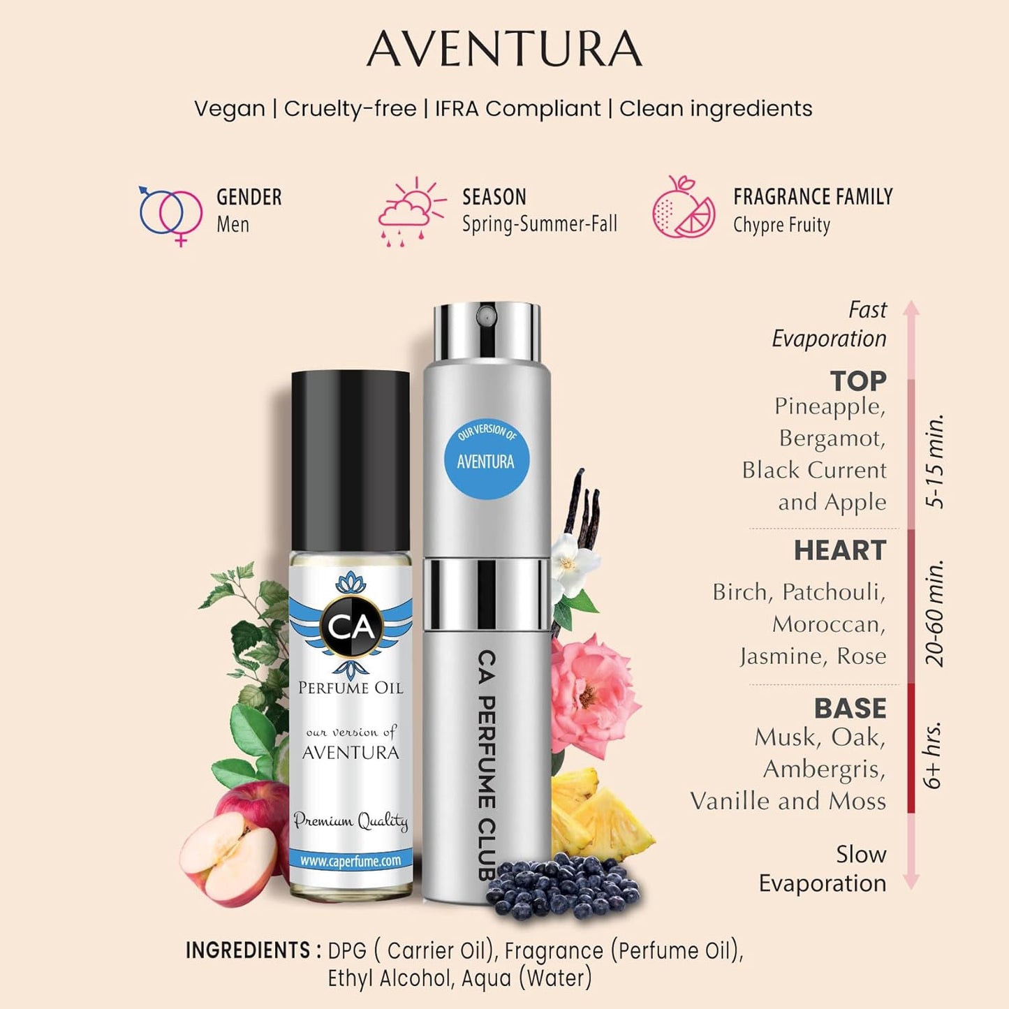 CA Perfume Duo Impression of Aventura For Men Cologne Eau de Parfum + Fragrance Body Oil Travel Size Roll-On Bottle 0.27 Fl Oz+0.33 Fl Oz