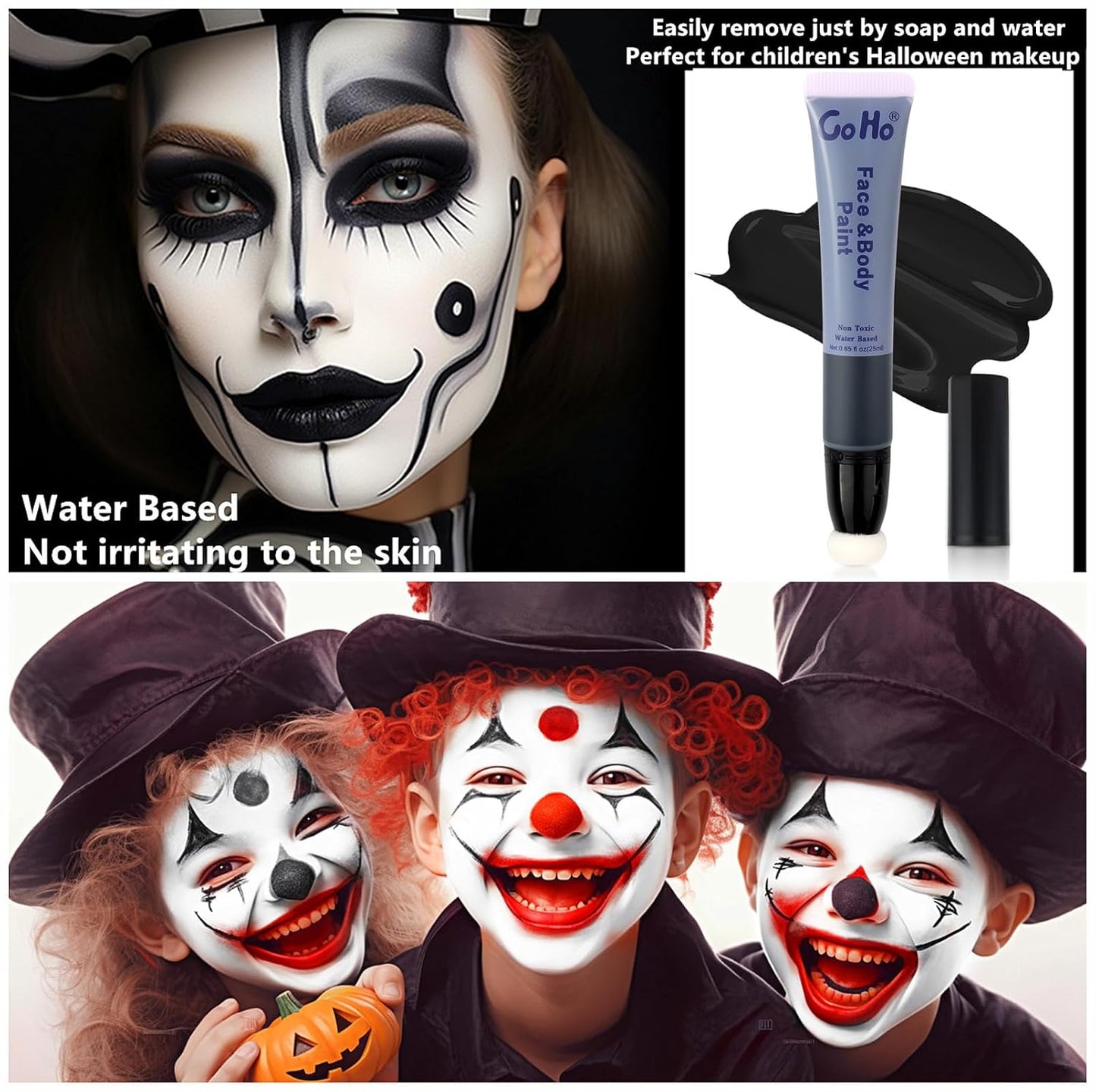 Go Ho Black Face Paint Stick,Water Based Cream Black Body Paint Washable,Highly Pigmented,Smooth and Safe for Skin,Halloween Cosplay SFX Skeleton Zombie Goth Makeup