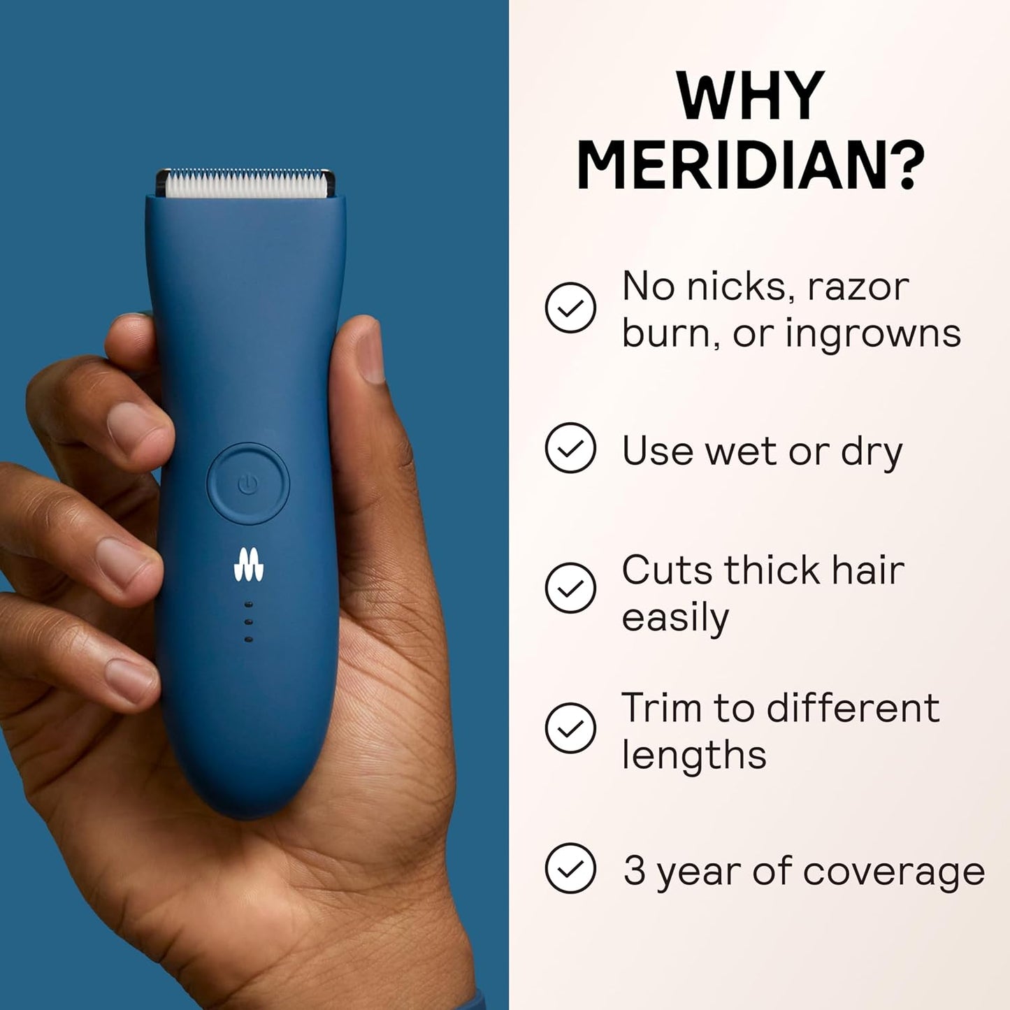 MERIDIAN The Trimmer Original - Body Hair Trimmer for Men, Electric Shaver for Pubic Hair, Chest, Legs & Bikini, Waterproof & Rechargeable, Ocean