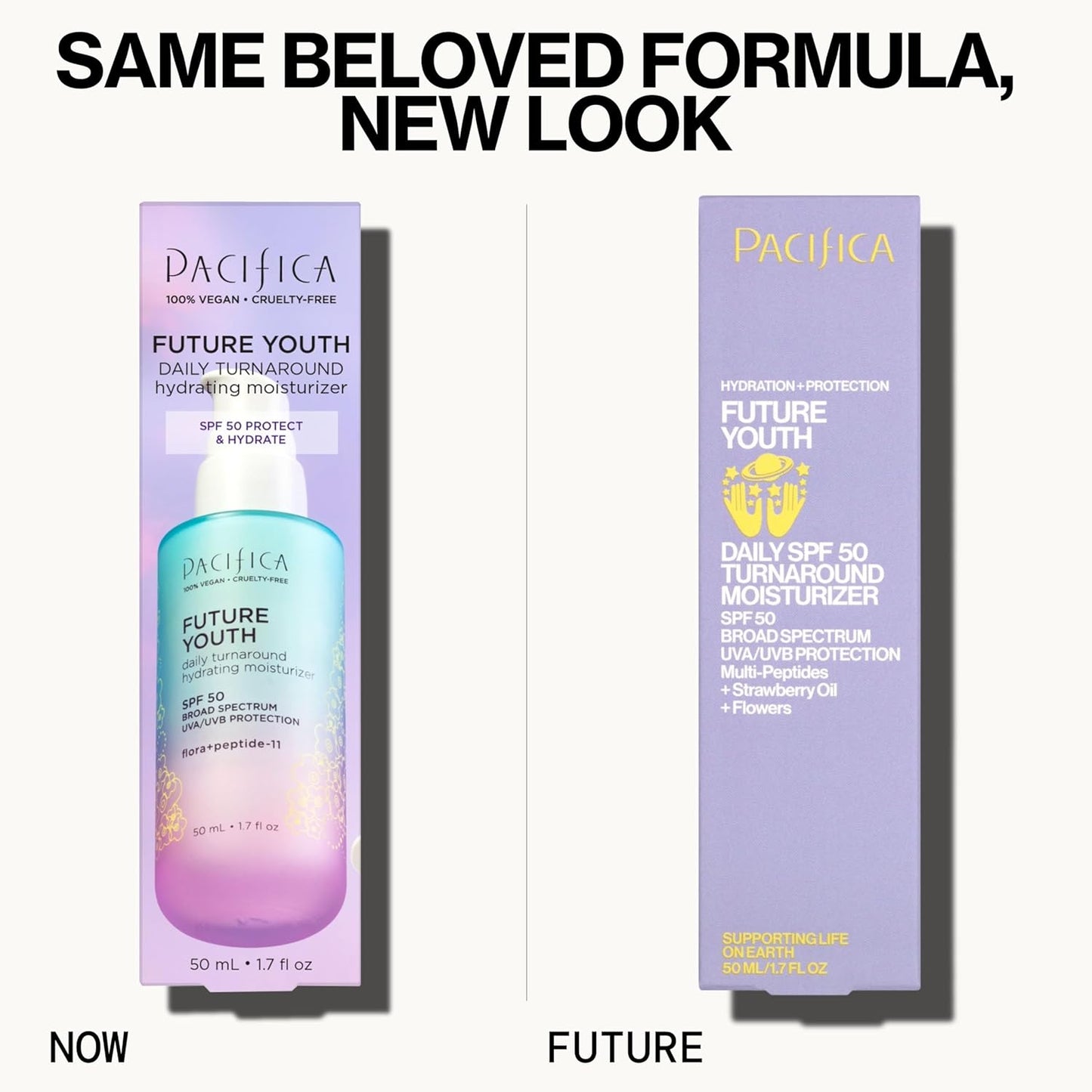 Pacifica Peptide Face Moisturizer Future Youth Daily Turnaround Hydrating, SPF 50 Broad Spectrum, UVA/UVB Sun Protection, Sunscreen, Face Moisturizer, Anti-Aging, Vegan, 1.7 fl oz (1 Count)