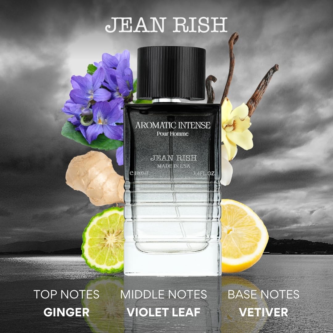 Jean Rish Aromatic Intense Pour Homme, Eau de Parfum (3.4 Fl Oz / 100ml) for Men, with Ginger, Violet Leaf & Vetiver Notes - Long Lasting and Luxury Fragrance, Made in USA