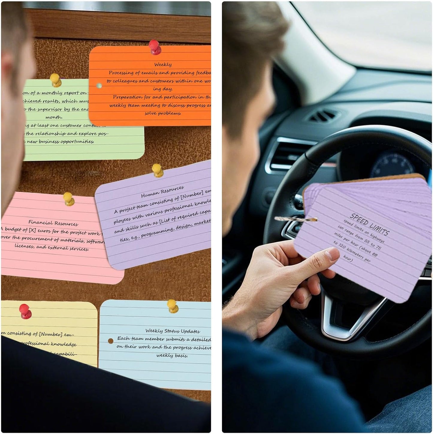 Koogel Index Cards 3x5 Inch with Ring, 300 Count, Colored Ruled Flash Cards for Studying, Heavyweight Lined Notecard for School Office Home Learning Memory Note Taking To Do List Supplies, 6 Colors