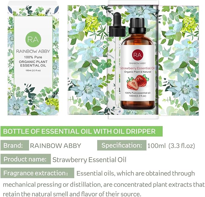 Strawberry Essential Oil (100ML), 100% Pure Natural Organic Aroma Strawberry Oil for Diffuser, Massage, Skin Care, Yoga