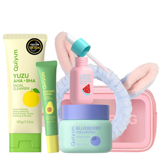 Skin Care Set, Fruit Women Beauty Gift Sets, Skin Care Kit with Cleanser, Serum, Eye Cream, Face Cream Travel Kit for Women, Gentle Skin Cleaning TSA-friendly Sizes 4pcs