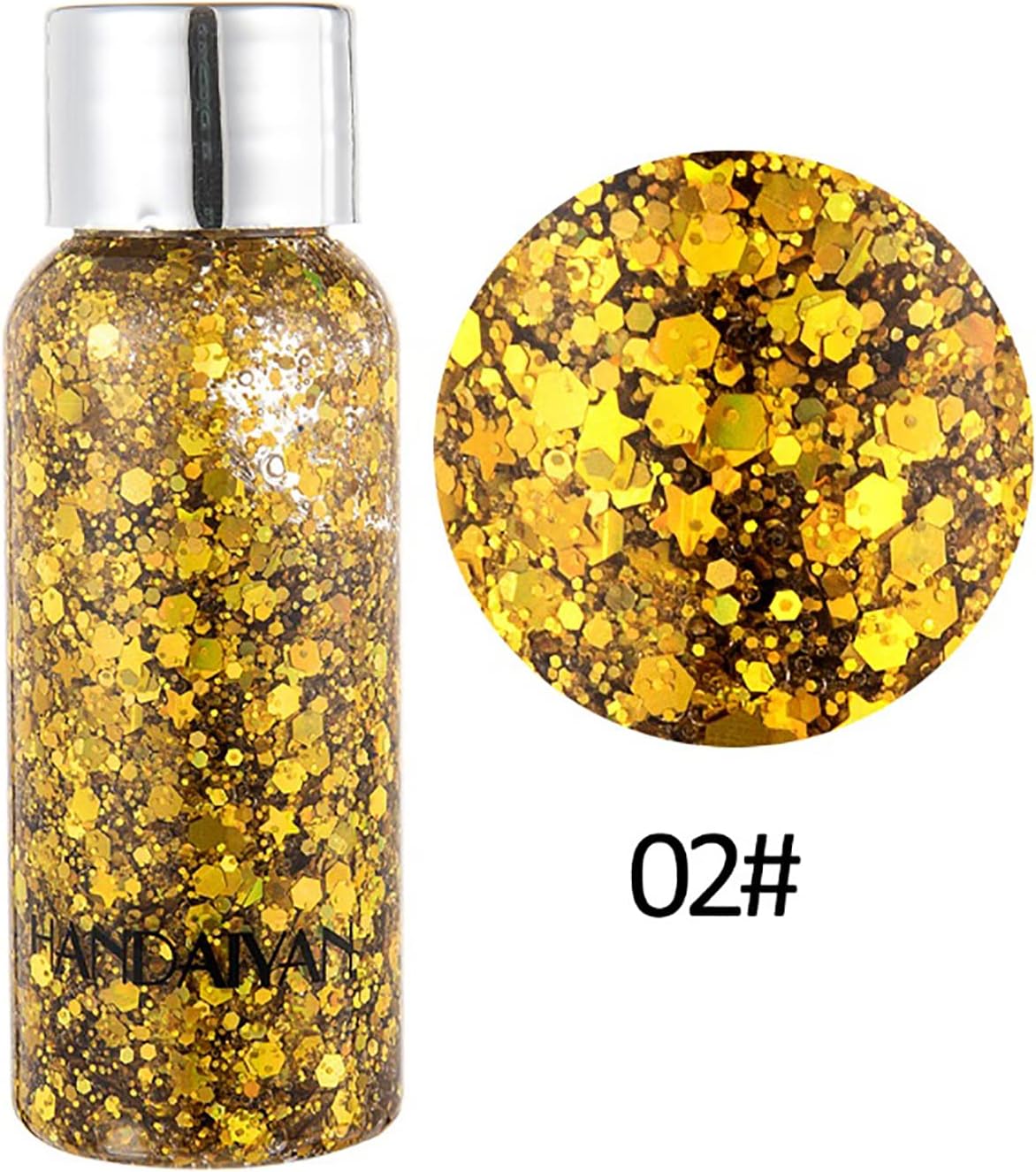 Mermaid Sequins Body Glitter Gel, Make Up Long Lasting Glitter for Body Face Hair Eyeshadow, Music Festival Party Carnival Long Lasting Face Glitter, No Glue Needed and Easy to Remove. (Gold)