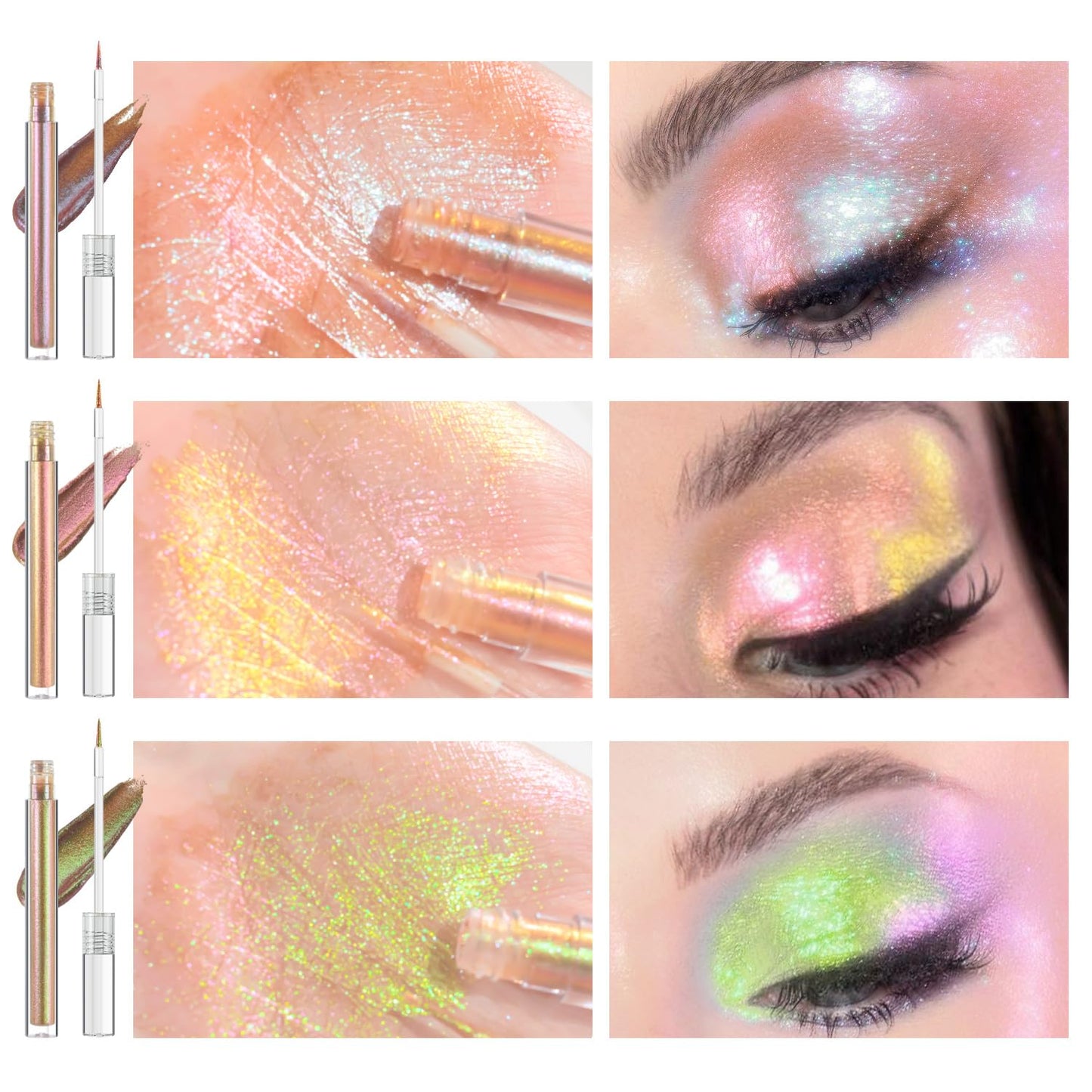Multichrome Liquid Eyeshadow Set,3 Colors Multi-Dimensional Eye Liner Makeup,High Pigment Waterproof Metallic Eye Shadow,Ultre Fine Tip Glitter Eyeshadow (04 wonder+05 sunrise+06 dusk)