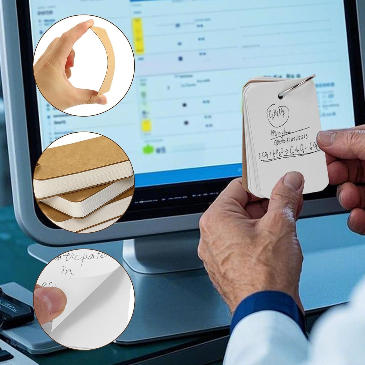 Koogel 300PCS Index Cards with Rings, 2.2 x 3.5 Inch, Small Flash Cards for Studying, Portable Blank Study Notecard for School Office Home Organization, Durable Study To Do List Note Taking Supplies