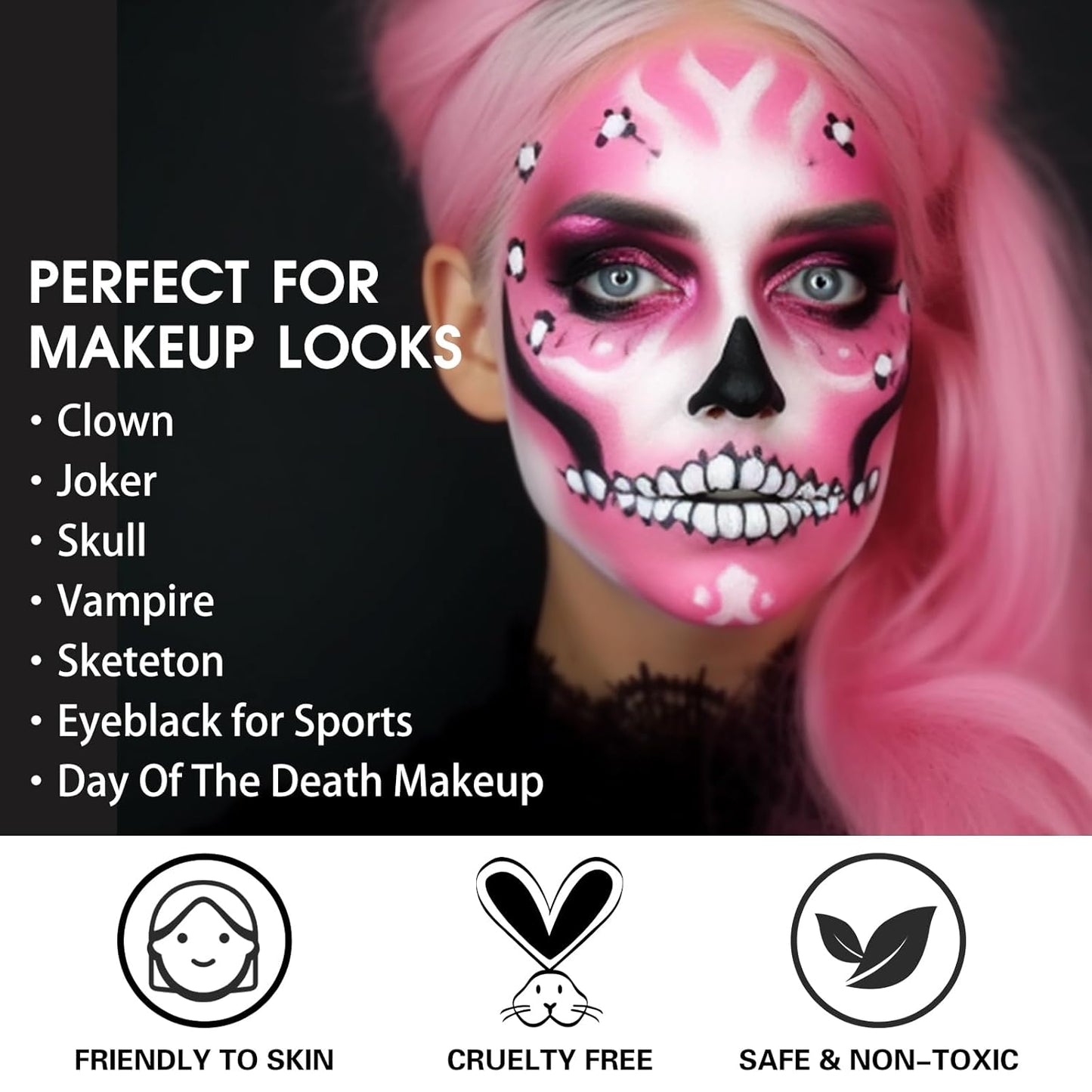 BOBISUKA Pink Face Body Paint, High Pigmented Oil-based Painting Kit, Creamblend Facepaint for Sugar Skull Makeup, Clown Halloween Cosplay, Costume, SFX Special Effect and Theme Parties（2.1 Fl.oz）