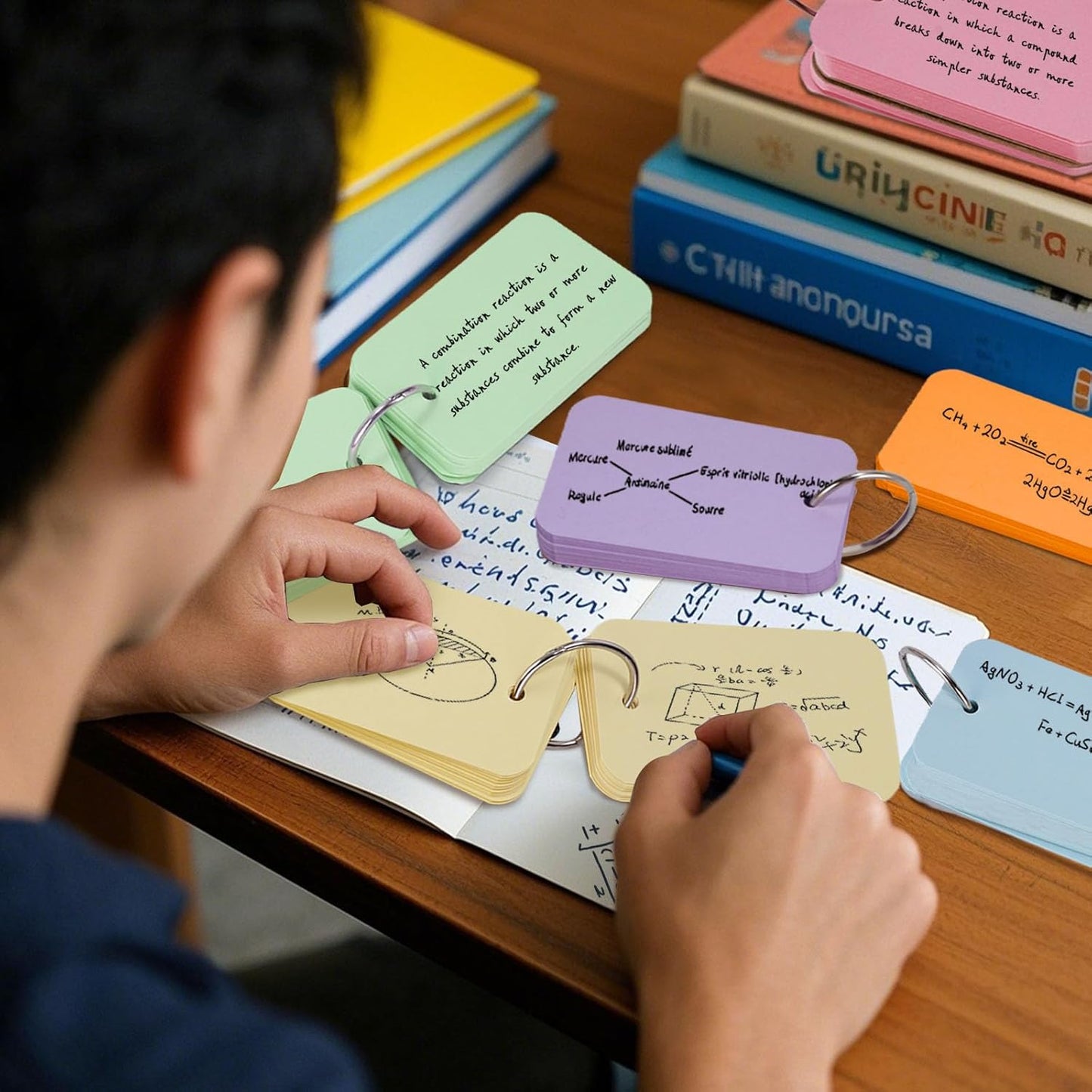 Koogel Index Cards with Ring for Studying, 480 PCS, 3x5 Inch, Colored Flash Cards with Key Ring, Notecard for School College Memory Vocabulary Greeting Memo Home Organization Supplies, 6 Colors