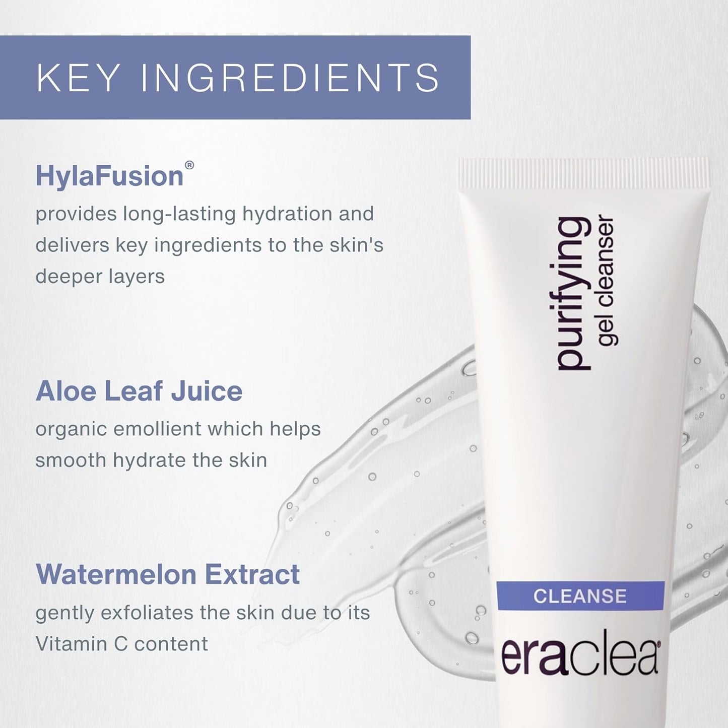 eraclea Purifying Gel Cleanser, Hydrating Skincare Face Wash with Hyaluronic Acid, Aloe & Watermelon Extract, Gentle Organic Cleanser for Dry & Sensitive Skin (4 fl oz)