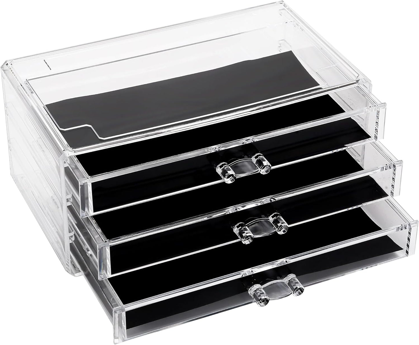 Sea Team Clear Makeup Organizer with Drawers, Acrylic Plastic Cosmetic Display Case, Jewelry Storage Box, Holder for Dresser, Bathroom, Vanity, Countertop (3 Middle Drawers)