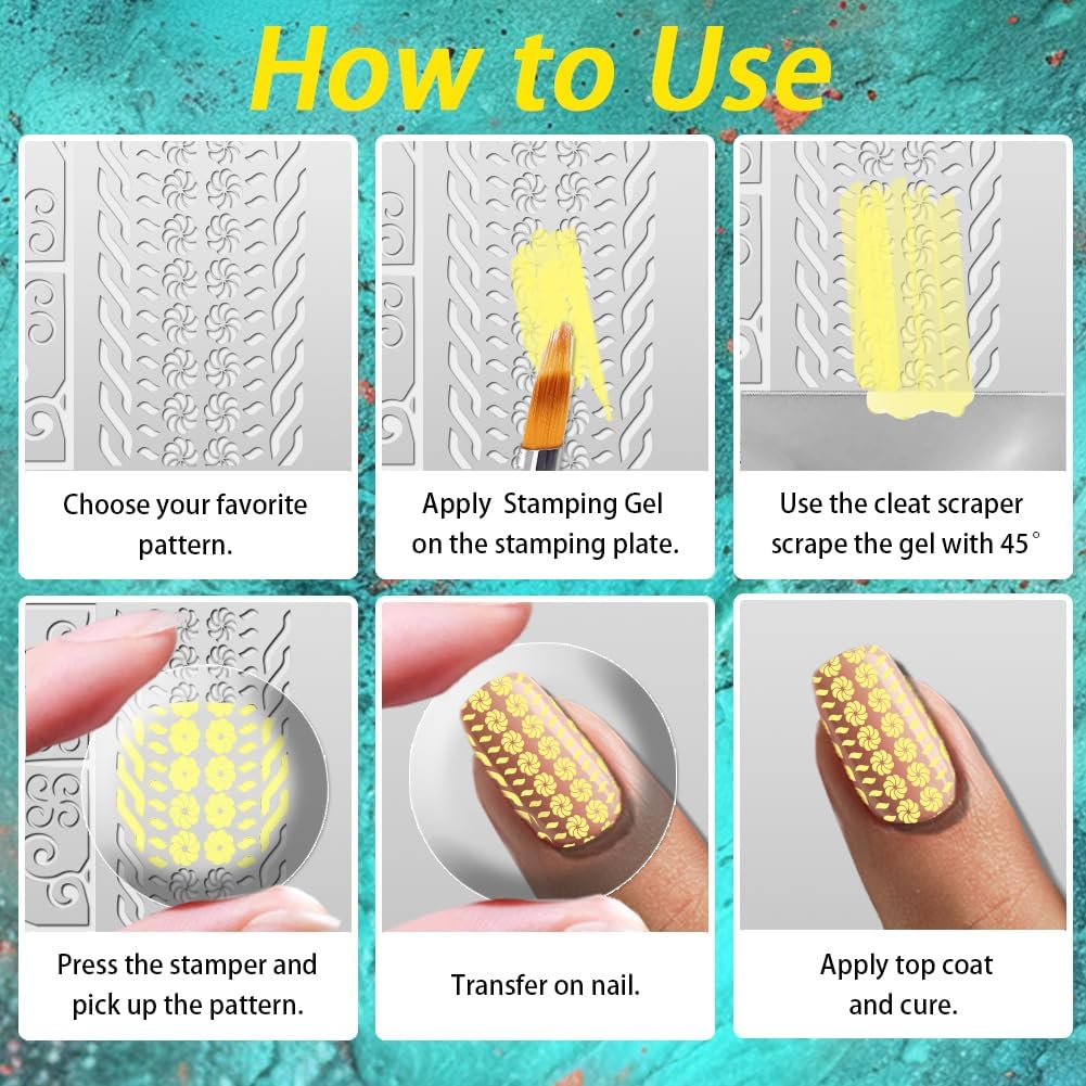 3Pcs Geometric Texture Nail Stamping Plate Set Aztec Retro Pattern Steel Nail Stamp Templates Clear Silicone Nails Stamping with Stamper Scraper for Manicure Printing