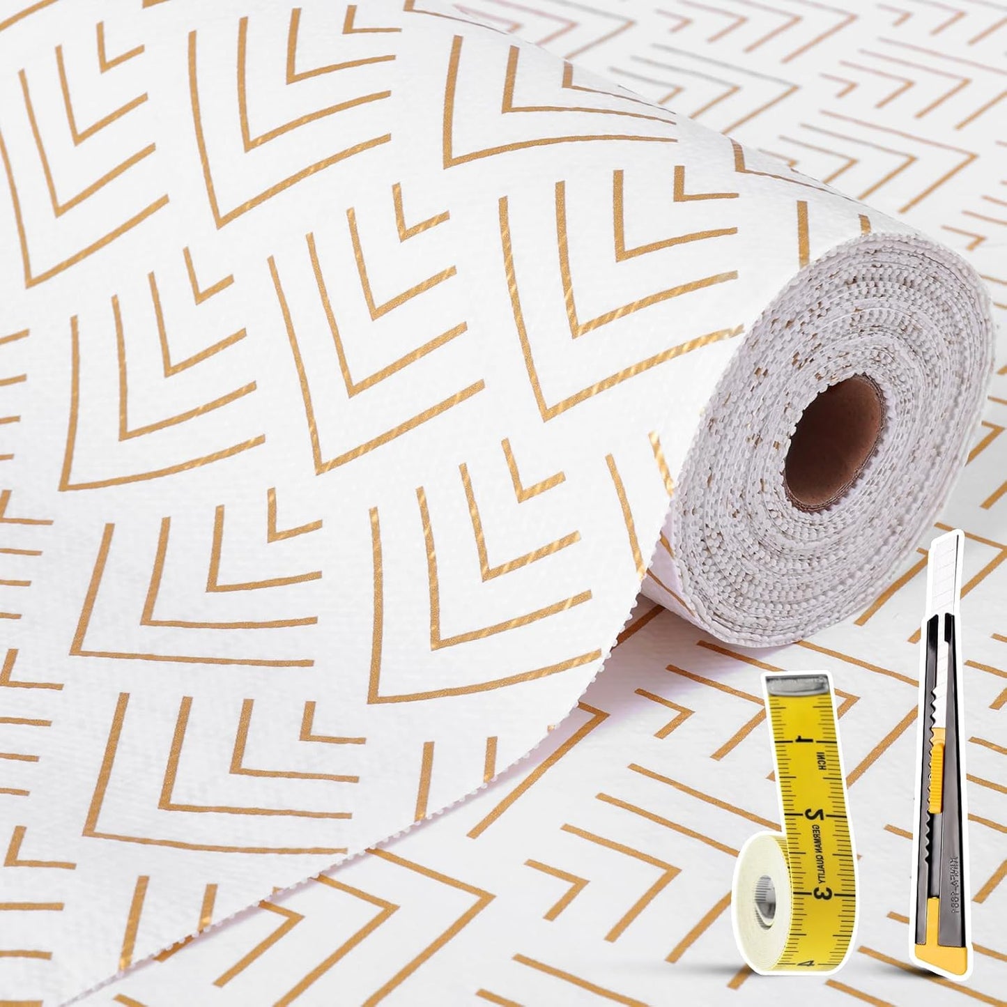 Shelf Liner for Kitchen Cabinets Non Adhesive Drawer Liner Gold Arrow Non-Slip Thickened Shelf Liner Paper Strong Easy to Clean for Tool Box Refrigerator with Knife and Tape Measure 12 inche x 20 feet