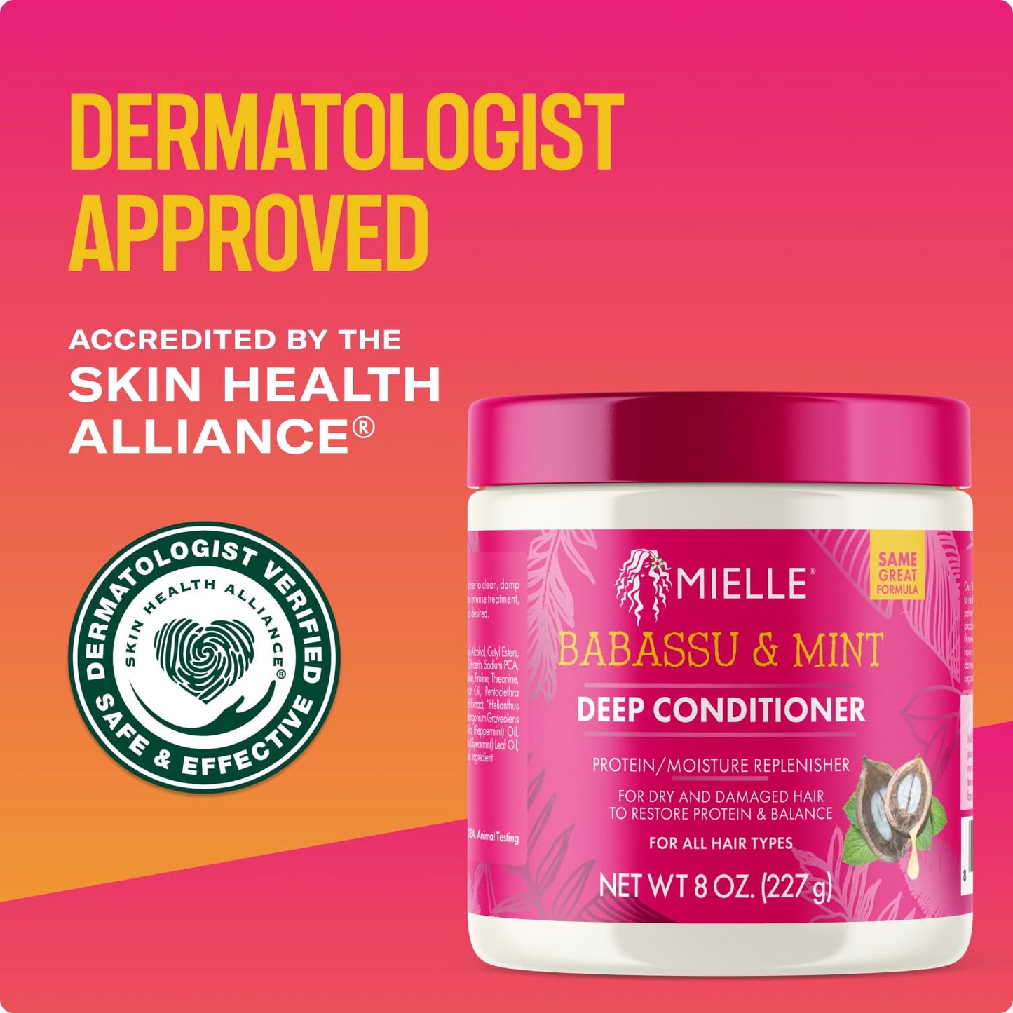 Mielle Organics Babassu & Mint Deep Conditioner with Protein, Moisturizing & Conditioning Deep Treatment, Hydrating Repair for Dry, Damaged, & Frizzy Hair (8 Oz)