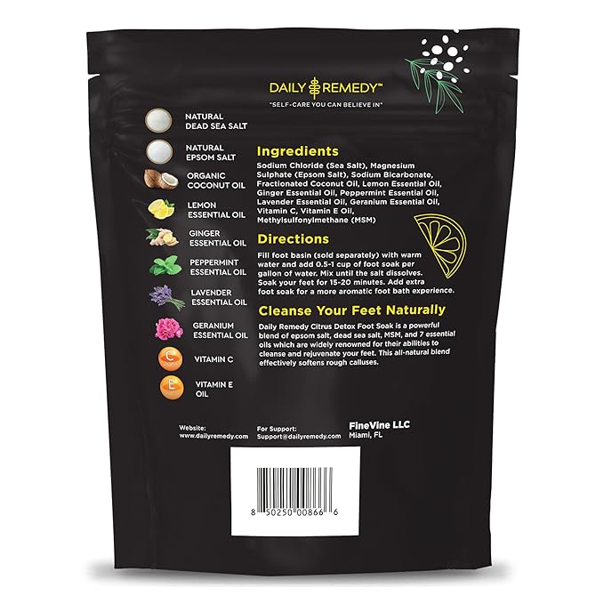 Citrus Detox Foot Soak with Epsom Salt - for Foot Callus, Immune Boost, Damaged Toenail, Athletes Foot, Pedicure and Soothes Tired Feet - Made in USA