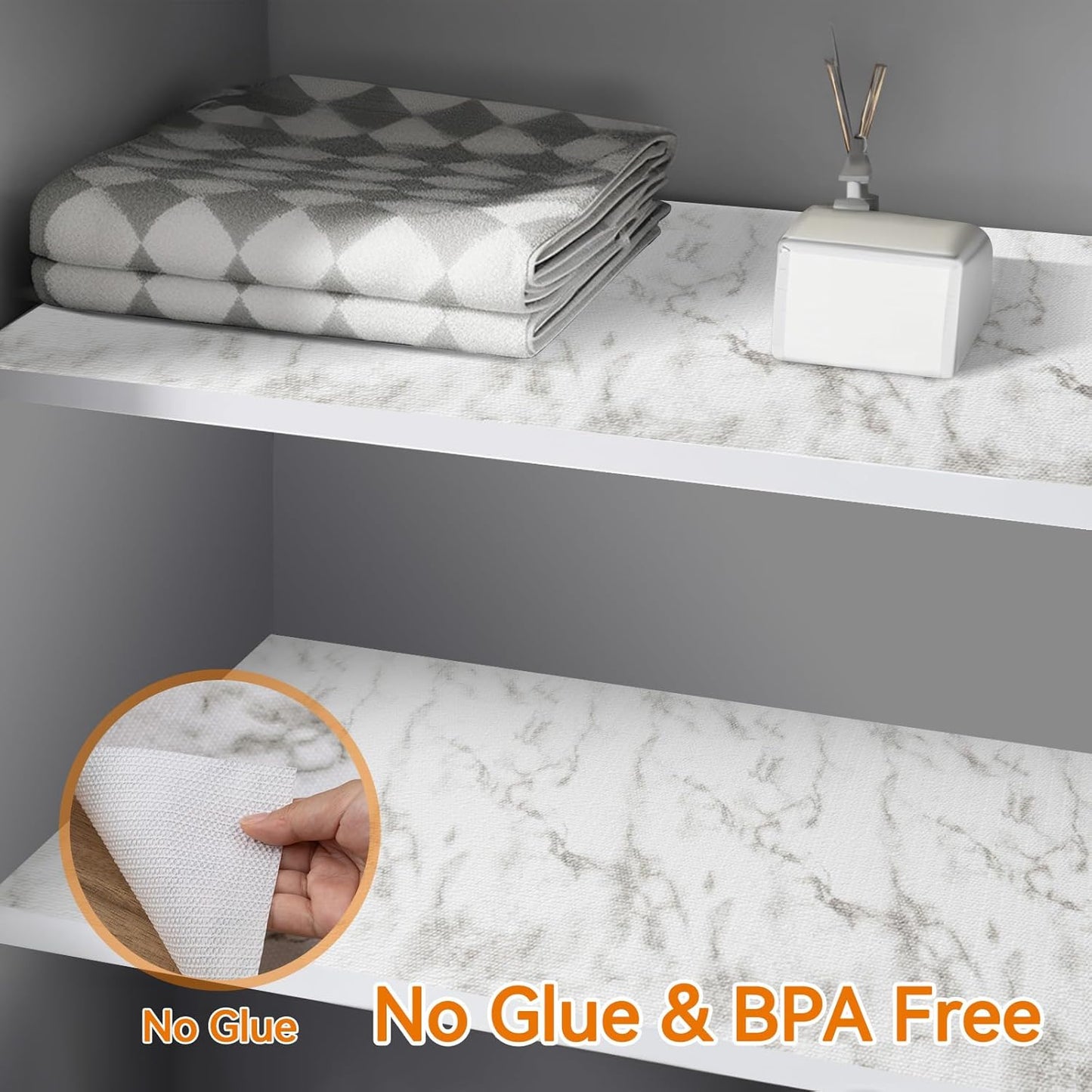 Shelf and Drawer Liner for Kitchen Cabinets Non-Adhesive, Strong Grip Non-Slip Thickened Cabinet Liners for Shelves, Waterproof Mats for Dresser Cupboard, Marble, 17 in x 30 Feet