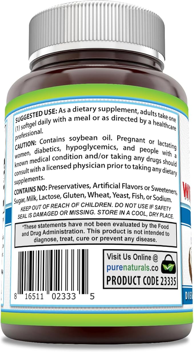 Pure Naturals Biotin 10000 Mcg with Extra Virgin Organic Coconut Oil 120 Softgels | Non-GMO | Gluten Free | Made in USA