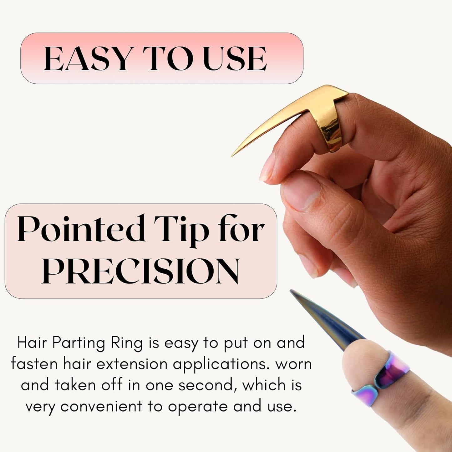 Quick Braid Aid Finger Parting Tool & Sectioning Rings Set- Stainless Steel Stitch Braiding Tools for Durable Dreadlocks Wig & Installation of Human Hair Extensions Beader Tool (2pcs Set)