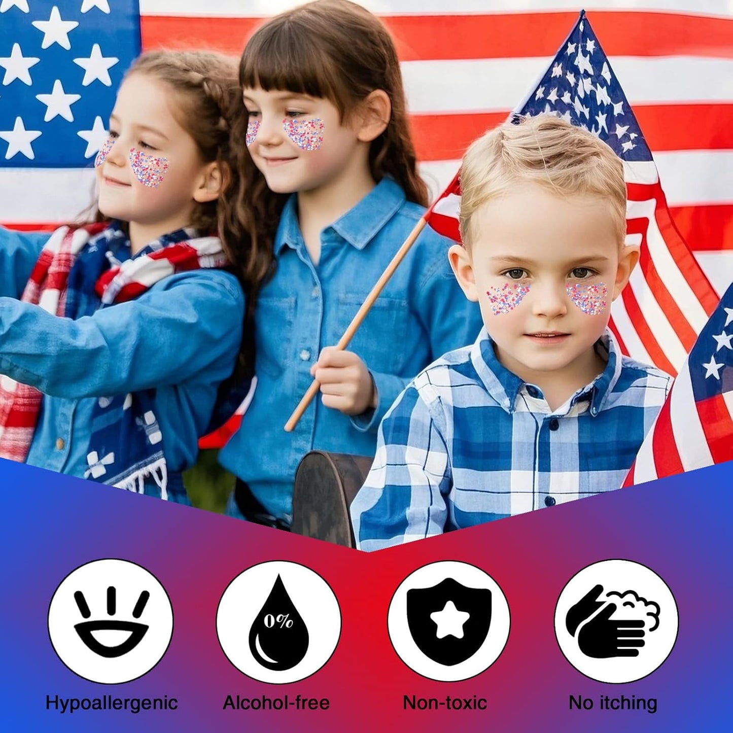 Red White and Blue Body Glitter - 4th of July Outfit Accessories for Women & Kids, USA Flag Face Glitter Makeup, Holographic Chunky Sequins for Independence Day, President's Day Memorial Day