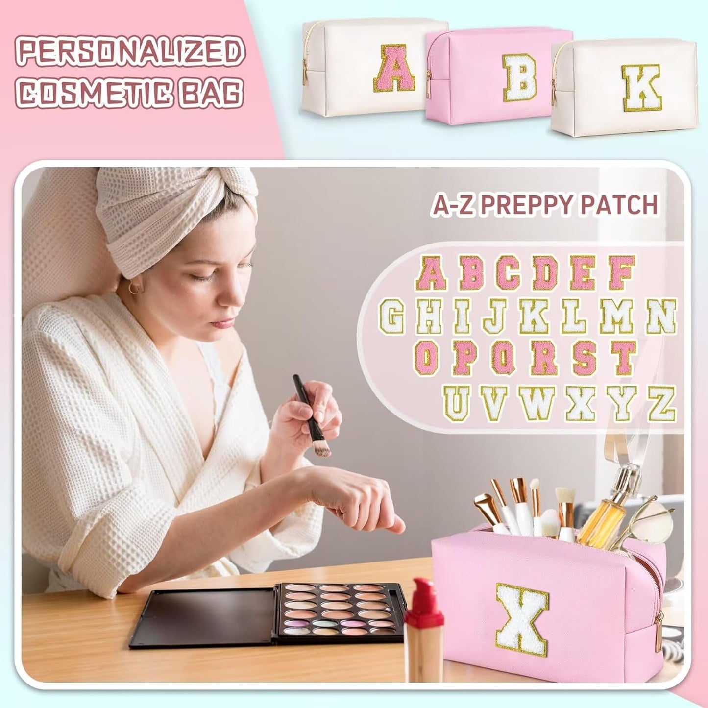 TOPEAST Cosmetic Travel Bags for Women, Preppy Small Makeup Bag, PU Leather Waterproof Toiletry Bag, Unique Friendship Gifts for Friends Coworker, Cute Stuff for Girls (Pink R)