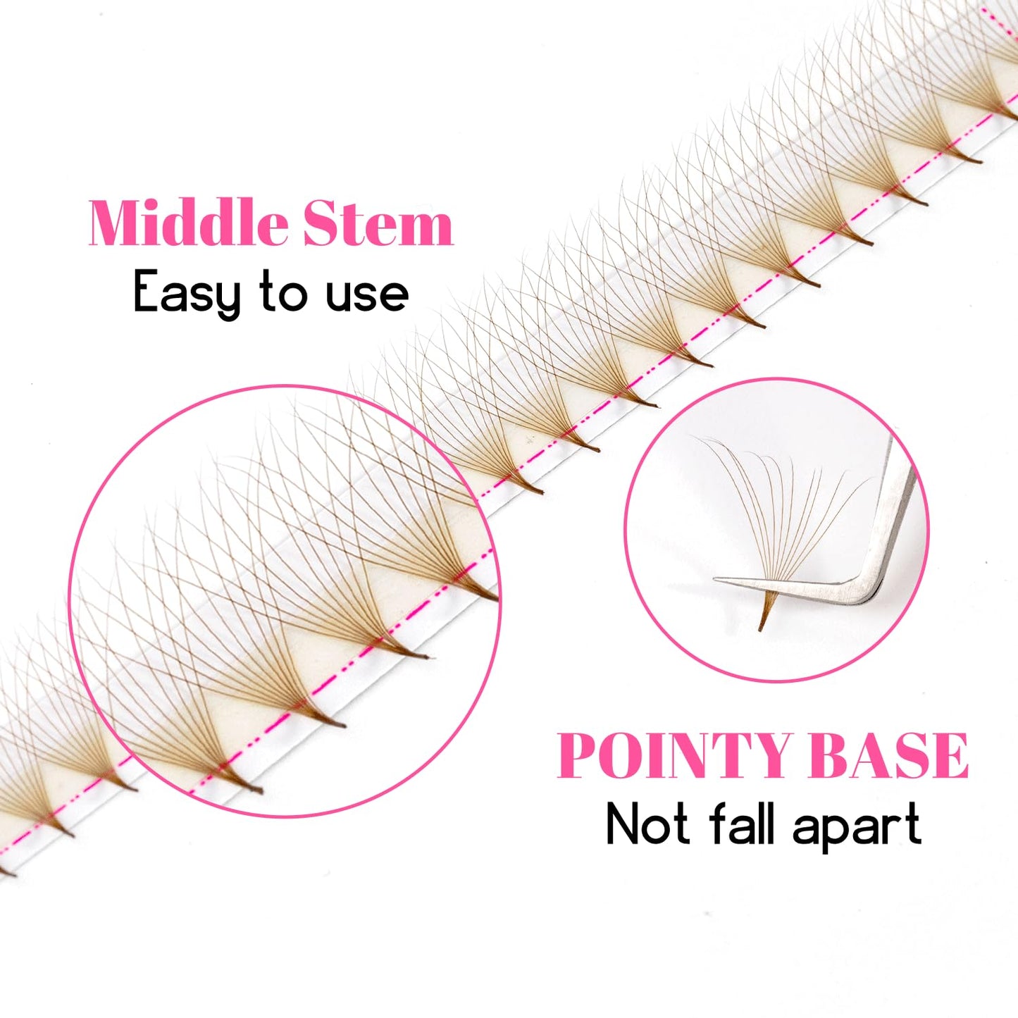TDANCE Premade Fans Eyelash Extensions 320 Fans Pre Made Fans Lash Extensions Middle Stem Heat Bonded Premade Lash Fans Volume Lash Extensions(320-BROWN-10D-0.07-D-8-15mm)