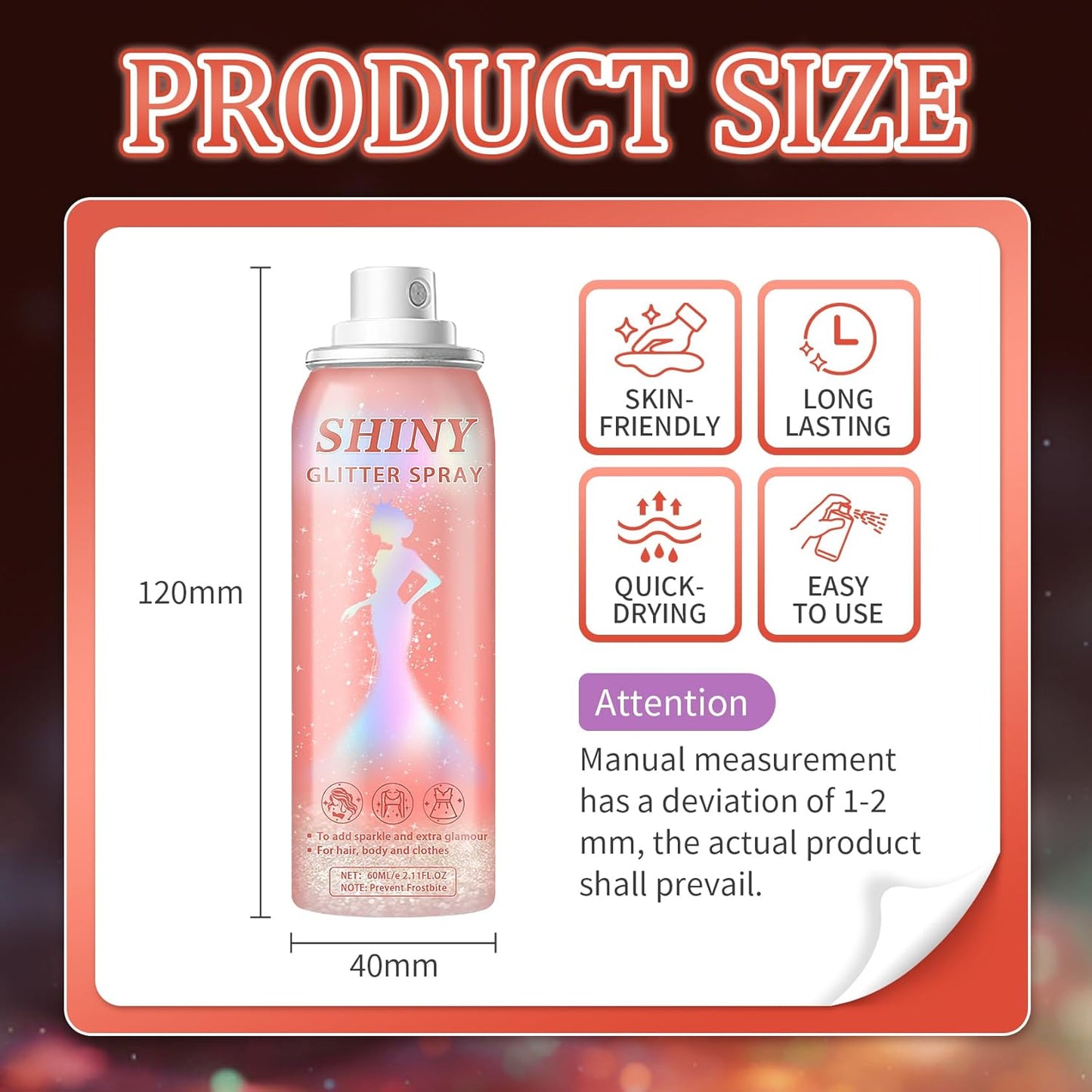 AWCCXMYM Body Glitter Spray Sparkle Hair Glitter Quick-Drying and Long-Lasting Glitter Spray for Hair and Body with Halloween, Christmas,Festival Glitter Makeup Prom 2.11 Fl Oz