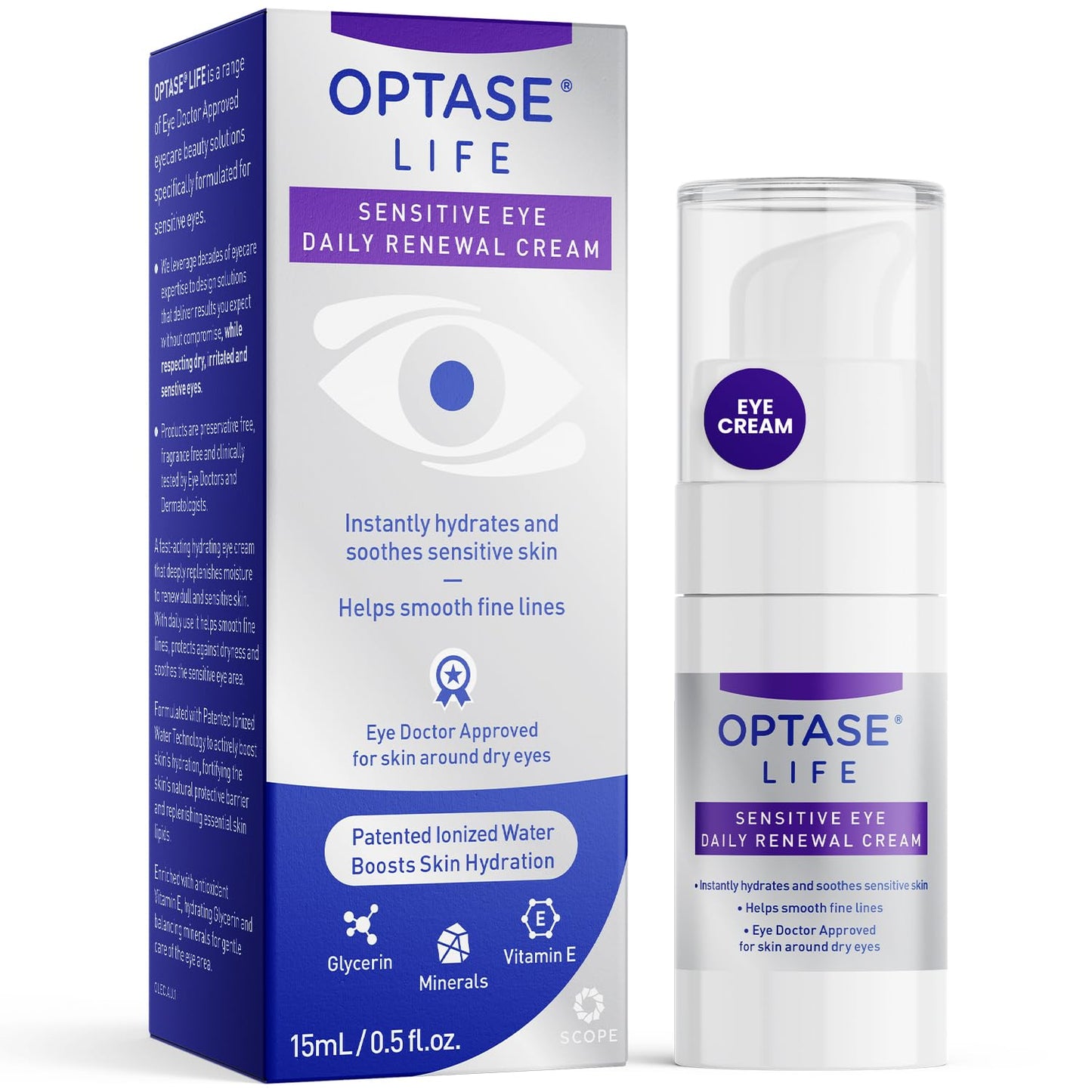 Optase LIFE Sensitive Eye Daily Renewal Cream - Hydrating Eye Cream for Skin Use Around Dry and Sensitive Eyes - Smooths Fine Lines, Preservative-Free, Eye Doctor and Dermatologist Approved - 15 ML