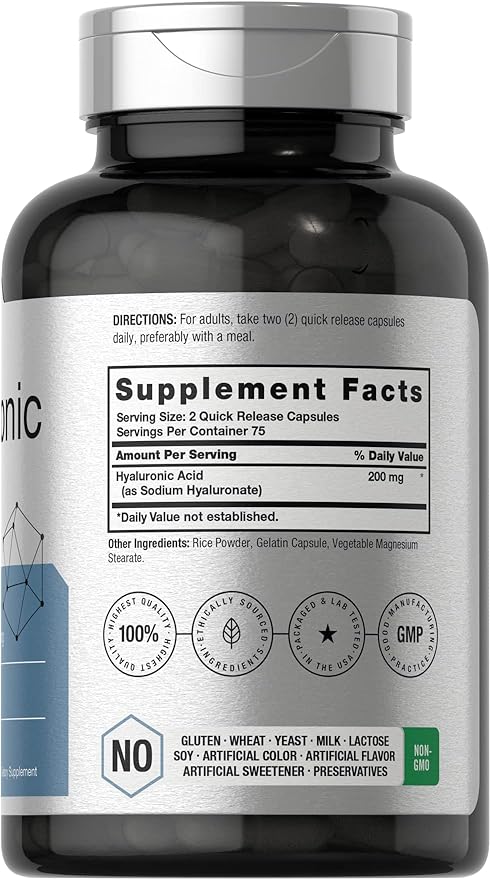 Horbäach Hyaluronic Acid Supplement | 200 mg | 150 Capsules | Non-GMO and Gluten Free Supplement
