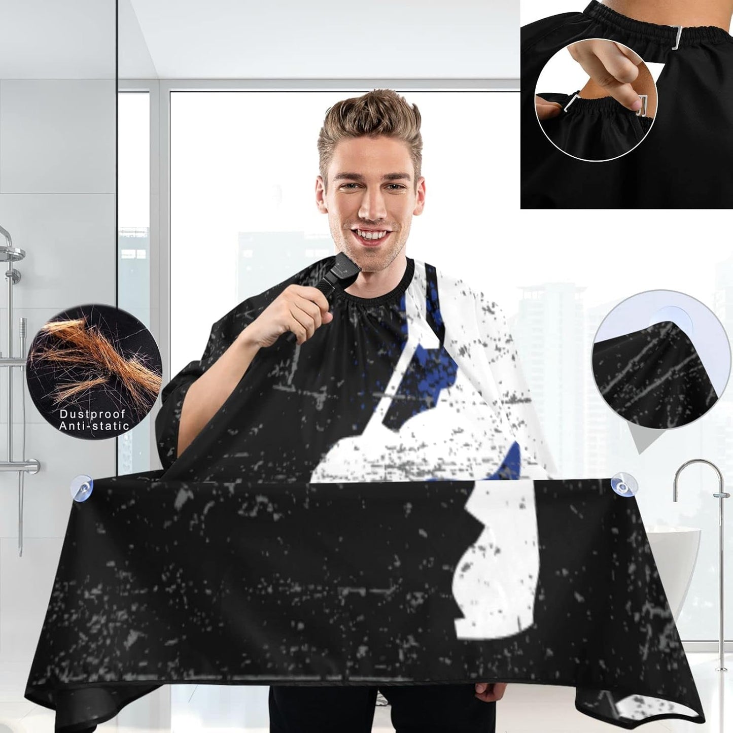 visesunny Barber Cape Hockey Poster Polyester Hair Cutting Salon Cape Apron Anti-Static Haircut Water-Resistant Shaving Cloth Beard Shaving Bib Hairdressing Cape
