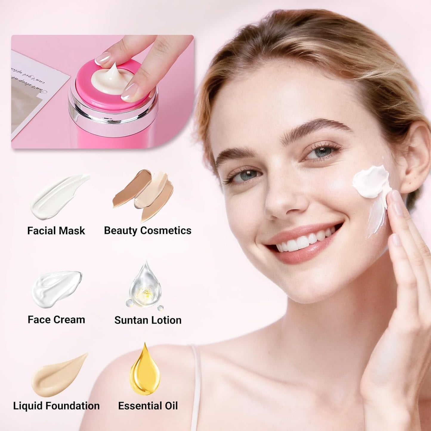 Segbeauty Airless Jar 3.4oz Travel Bottles for Toiletries, 3pcs Refillable Travel Size Lotion Jar Containers, 100ml Pink Plastic Cream Jars with Lids, Vacuum Empty Pump Bottles Dispenser for Makeup