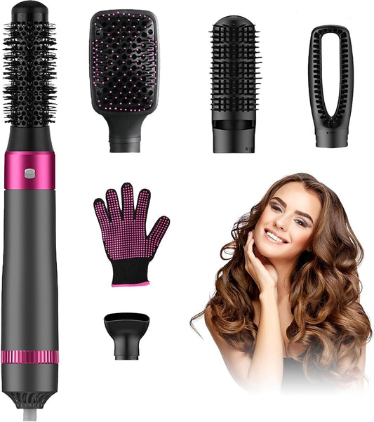 Blow Dryer Brush, Alledge 5 in 1 Hair Thermal Brush and Styler Set for Easy Salon-Style Blowouts with Detachable Negative Ionic Brush Head and Comb for Hair Drying Straightening Curling Styling