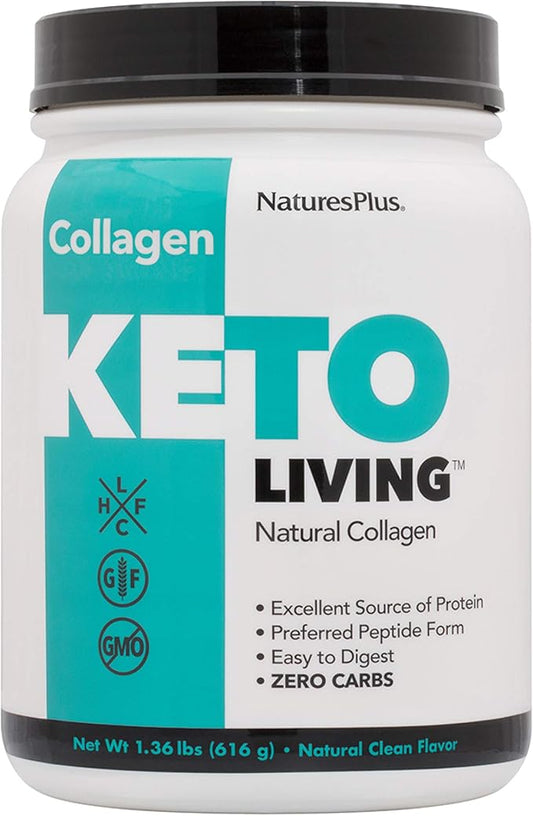 Natures Plus KetoLiving Natural Collagen, Unflavored - 1.36 lb Tub - Ketogenic Protein Powder - Supports Immune & Gut Health, Joint Mobility & Hair, Skin & Nails - Gluten-Free, Non-GMO - 28 Servings