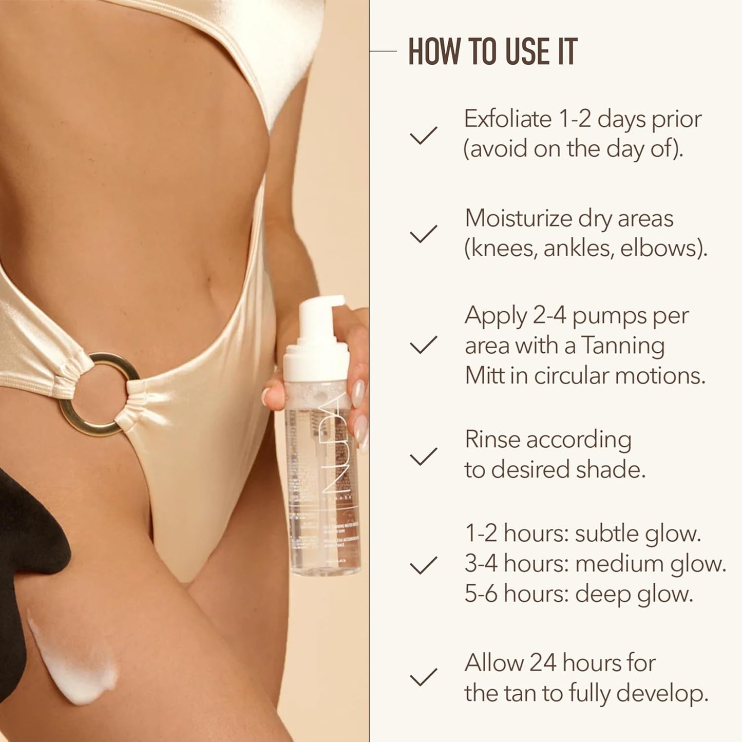 Nuda Self Tanning Water Mousse - Medium to Dark | Streak & Transfer-Free Clear Self Tanner | Hydrating Sunless Tanner for a Natural Look | Lightweight Fragrance-Free Self Tanning Mousse, (6.4 Fl Oz)