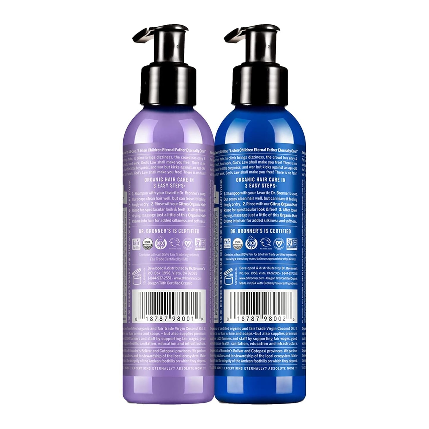 Dr. Bronner's Organic Hair Crème Leave-In Conditioner Styling Cream Anti Frizz Hair Product for Women & Men Hair Cream USDA Organic, Cruelty Free, Lavender Coconut & Peppermint - 6oz 2 Pack