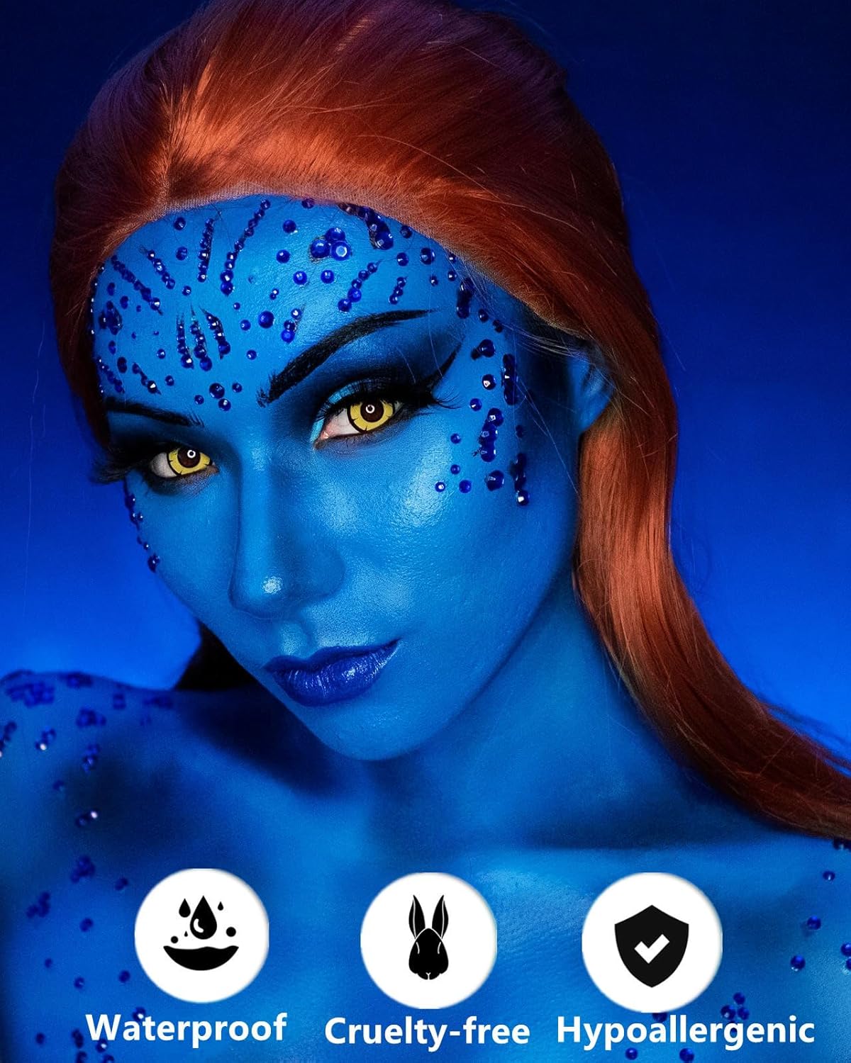 Go Ho Cream-Blendable Blue Face Paint Stick (1.06 Oz),Full-coverage Royal Blue Face Body Paint for Adults Children Halloween Cosplay Avatar Smurf Clown SFX Makeup,Waterproof Sport Eye Black Stick