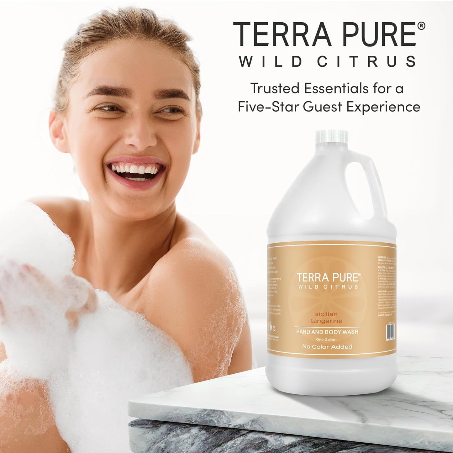 Terra Pure Wild Citrus Gallon Hand & Body Wash – Refill Jug for Hotels, Vacation Rentals, Guest Homes, Spas, Gyms | Bulk Liquid Soap Toiletries | No Color Added | For Sensitive Skin & Daily Use