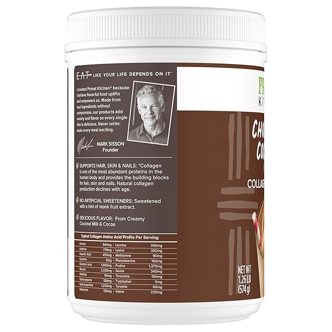 Primal Kitchen Chocolate Collagen Fuel® Drink Mix, Chocolate Coconut Collagen Peptides, No Dairy or Artificial Sweeteners, 20 Ounces