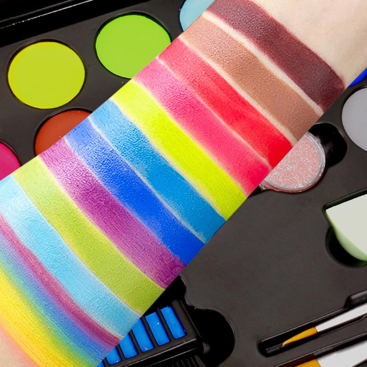 Glow UV Blacklight Face Paint,Neon Fluorescent Body Painting Palette,Water Activated Makeup Eyeliner,Water Based Glow In The Dark Party Halloween Washable for Adult Body Paint Set (colour mixture)