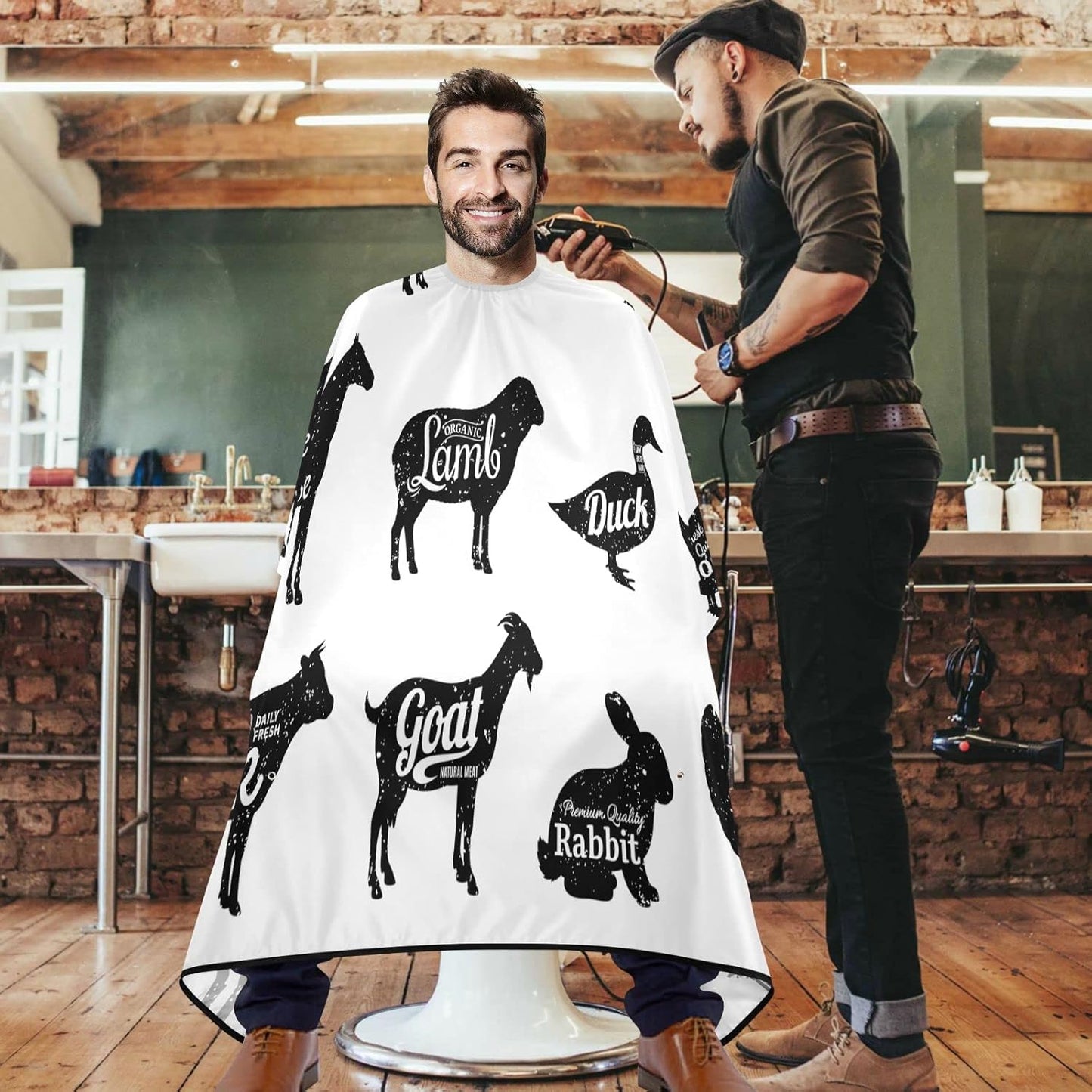 visesunny Barber Cape Farm Animal Polyester Hair Cutting Salon Cape Apron Anti-Static Haircut Water-Resistant Shaving Cloth Beard Shaving Bib Hairdressing Cape