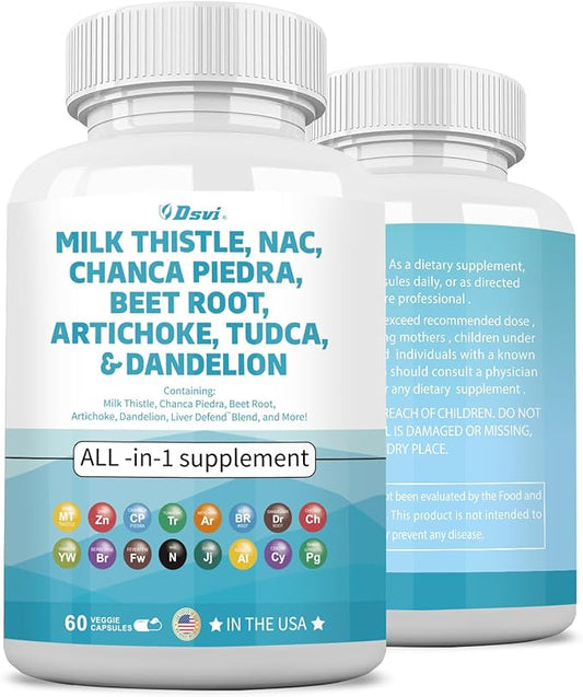 Milk Thistle 3000mg NAC Chanca Piedra 2000mg Beet 2000mg Artichoke 2000mg Dandelion 1000mg Liver Women,60 Count