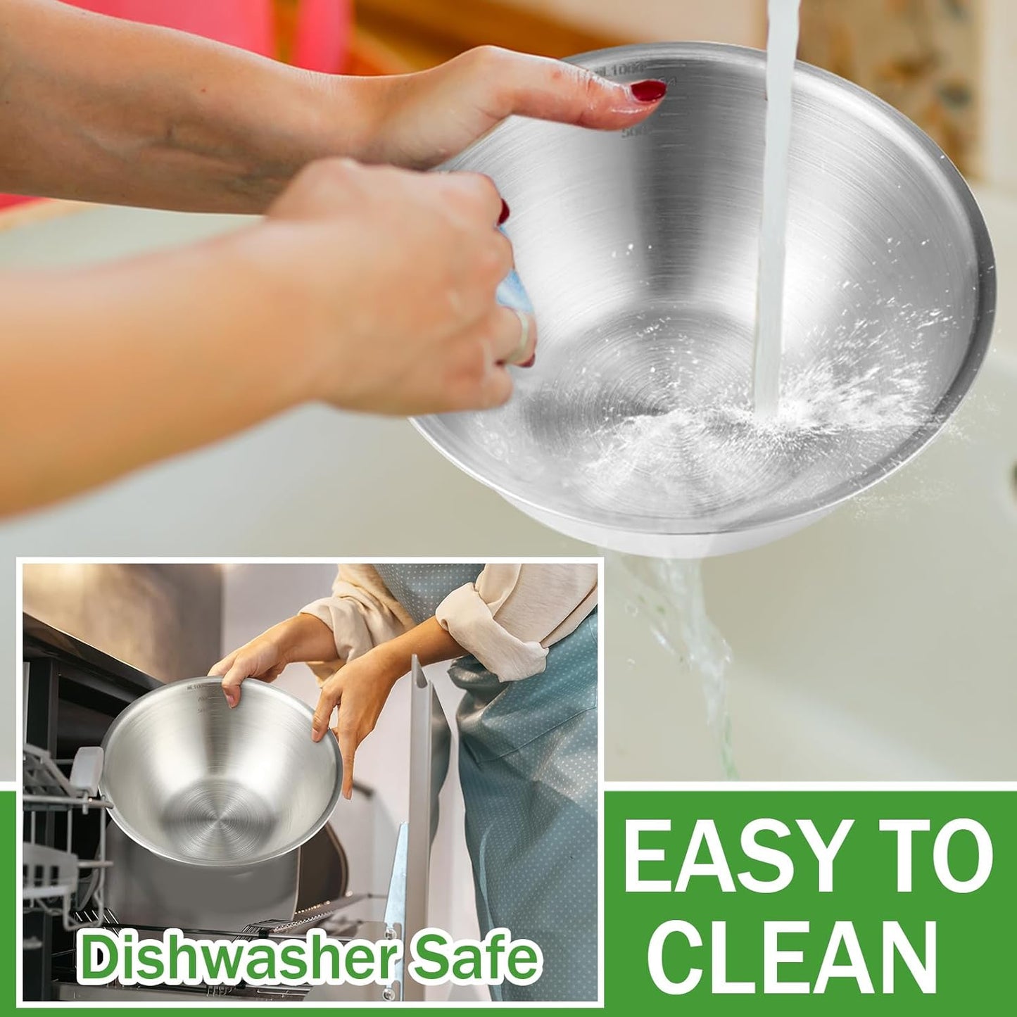 Honeydak 6 Pcs 304 Stainless Steel Mixing Bowls with Graduations, Salad Bowls Metal Serving Reusable Baking Food Storage Containers for Baking Cooking Salads Soups Ice Cream Noodles (101 oz)