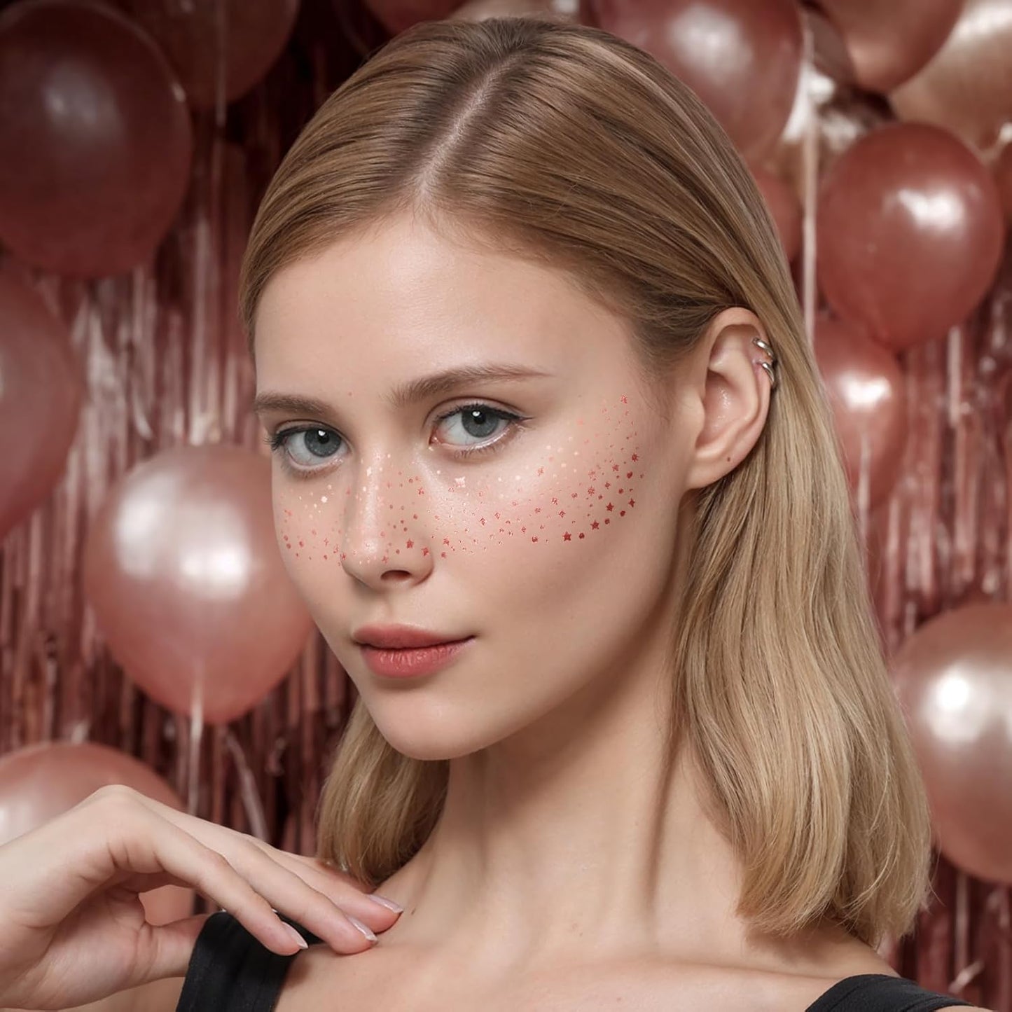 12Pcs Glitter Freckles Rose Gold, Glitter Freckles Cute Face Freckles, Face Glitter for Women Makeup Patches Makeup Freckles for Women Rose Gold