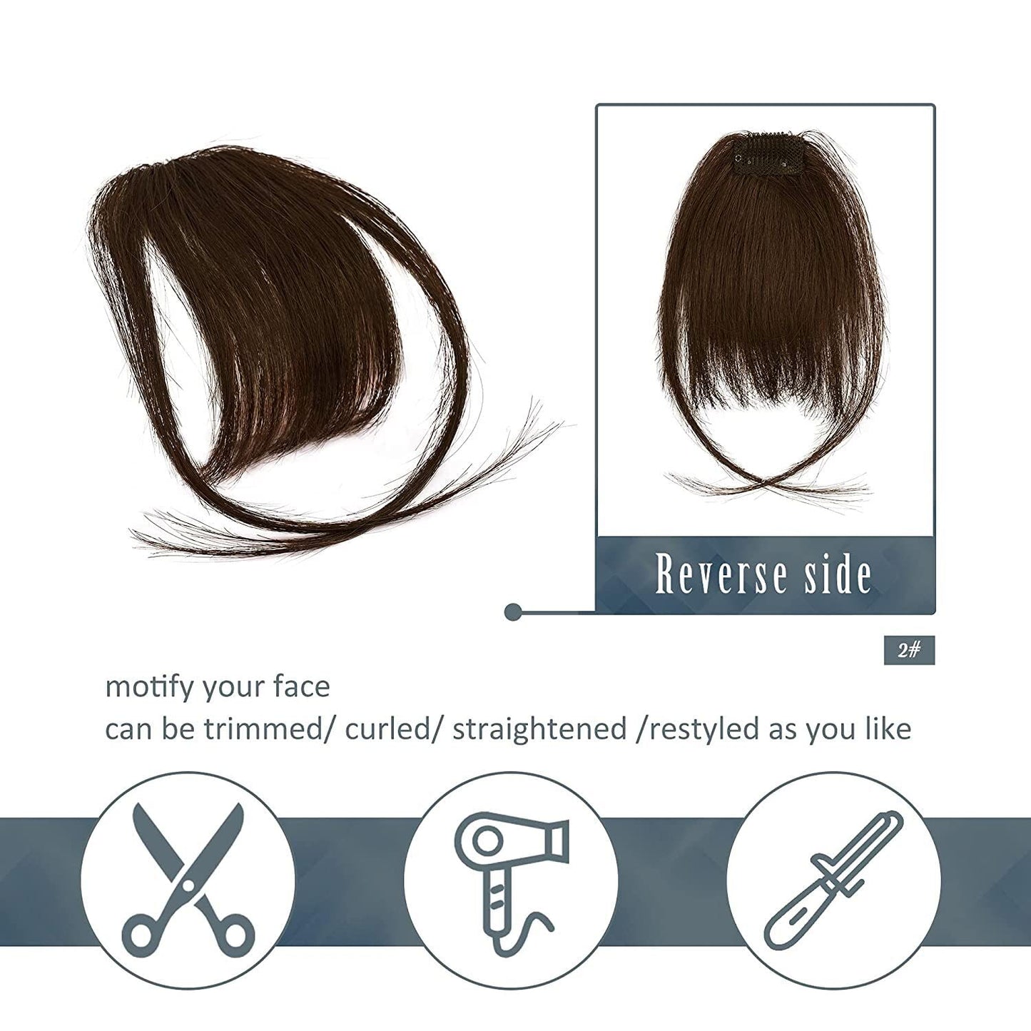 BARSDAR Real Human Hair Clip in Bangs - 100% Human Hair Clip in Bangs for Women - Brown Wispy Bangs Extensions Fringe with Temples Real Hair Bangs Hairpieces - Darker Brown