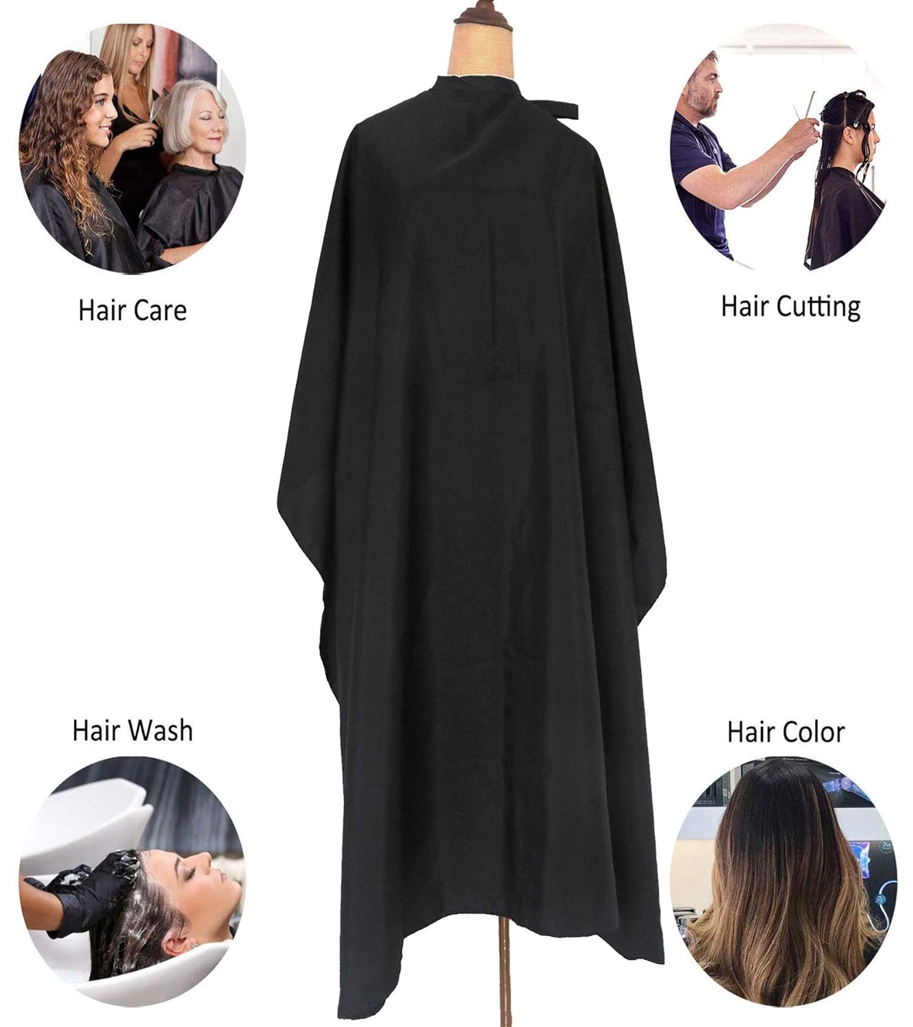 Salon Barber Hairdressing Capes with Snaps Hair Cutting Cape Hair Stylist for Women Men Adults Kids Black Waterproof (6PCS)