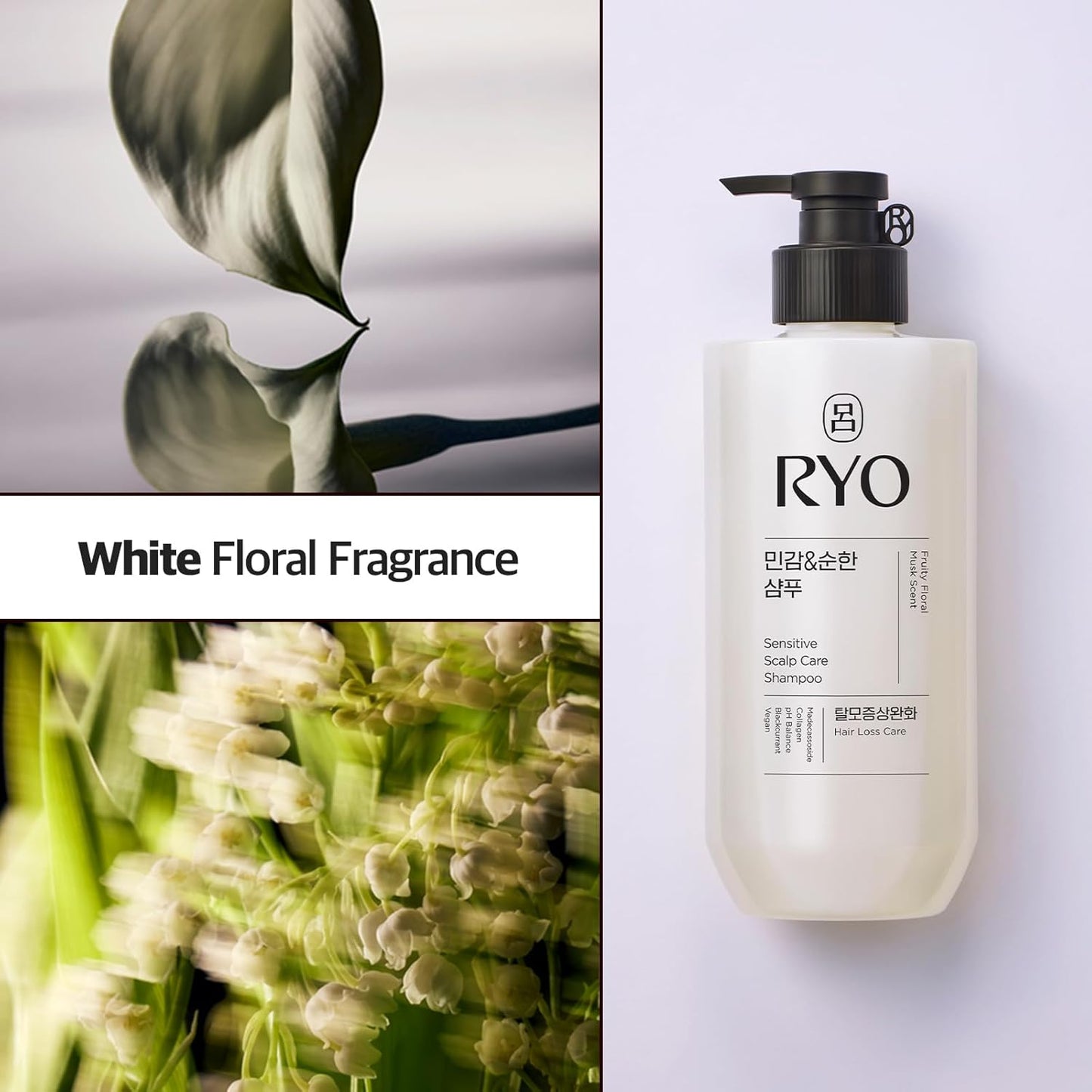 RYO Sensitive Scalp Care Shampoo with Korean Ginseng & Caffeine - Soothing and Relief for All Hair Type, Anti Loss Care, Dermatologist Tested, 16 Fl Oz.