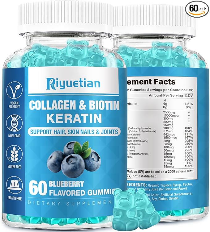 Biotin Gummies with Collagen for Adults Women & Men - Hair Skin Nails Gummies with biotinis - Vitamins Gummies for Woman - 60 Gummies Hair Vitamins - Vegan, Non-GMO - biotin 15000mcg