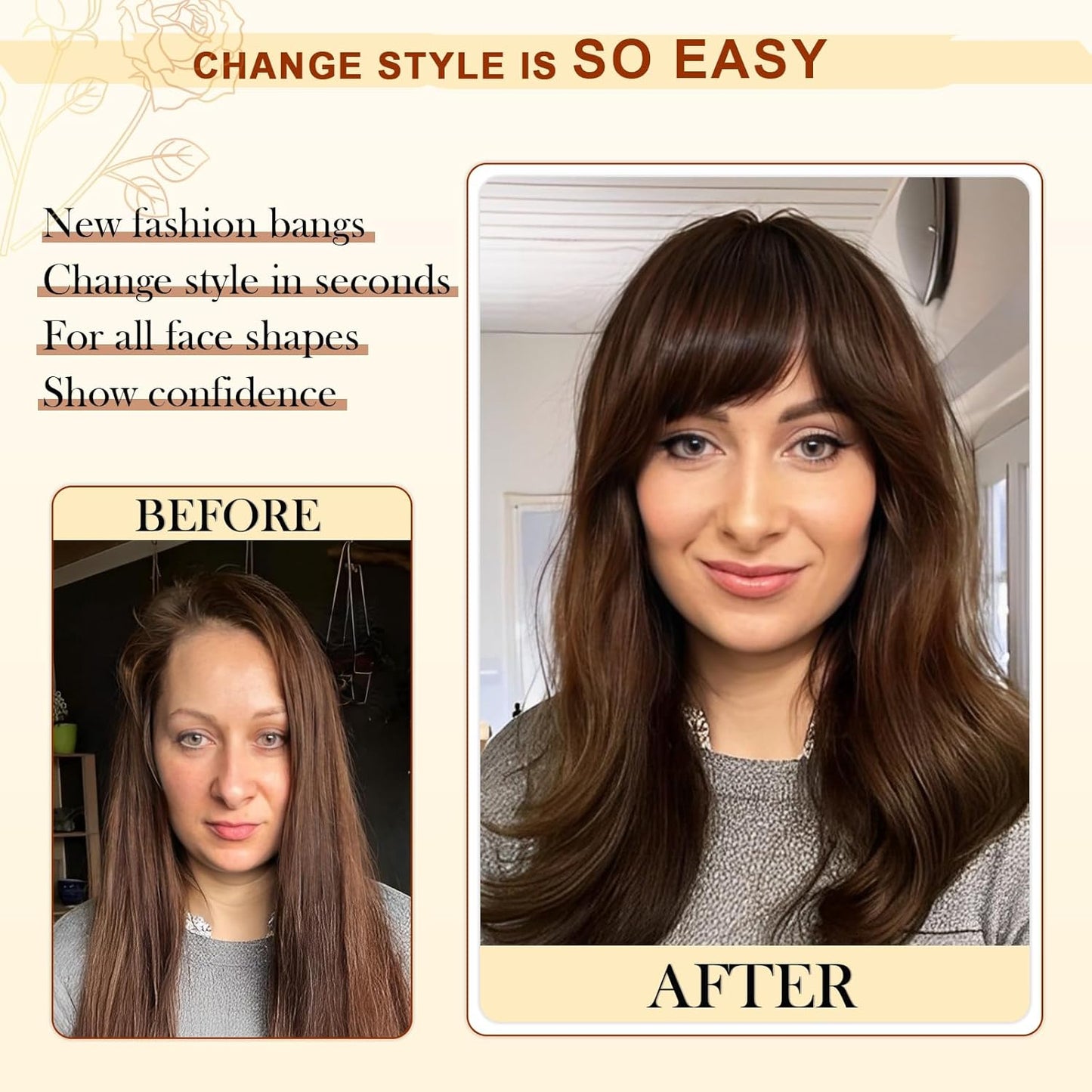Natural Clip on Bangs and Hair Extensions, Faux Blonde French Bangs with Temples for Daily Wear